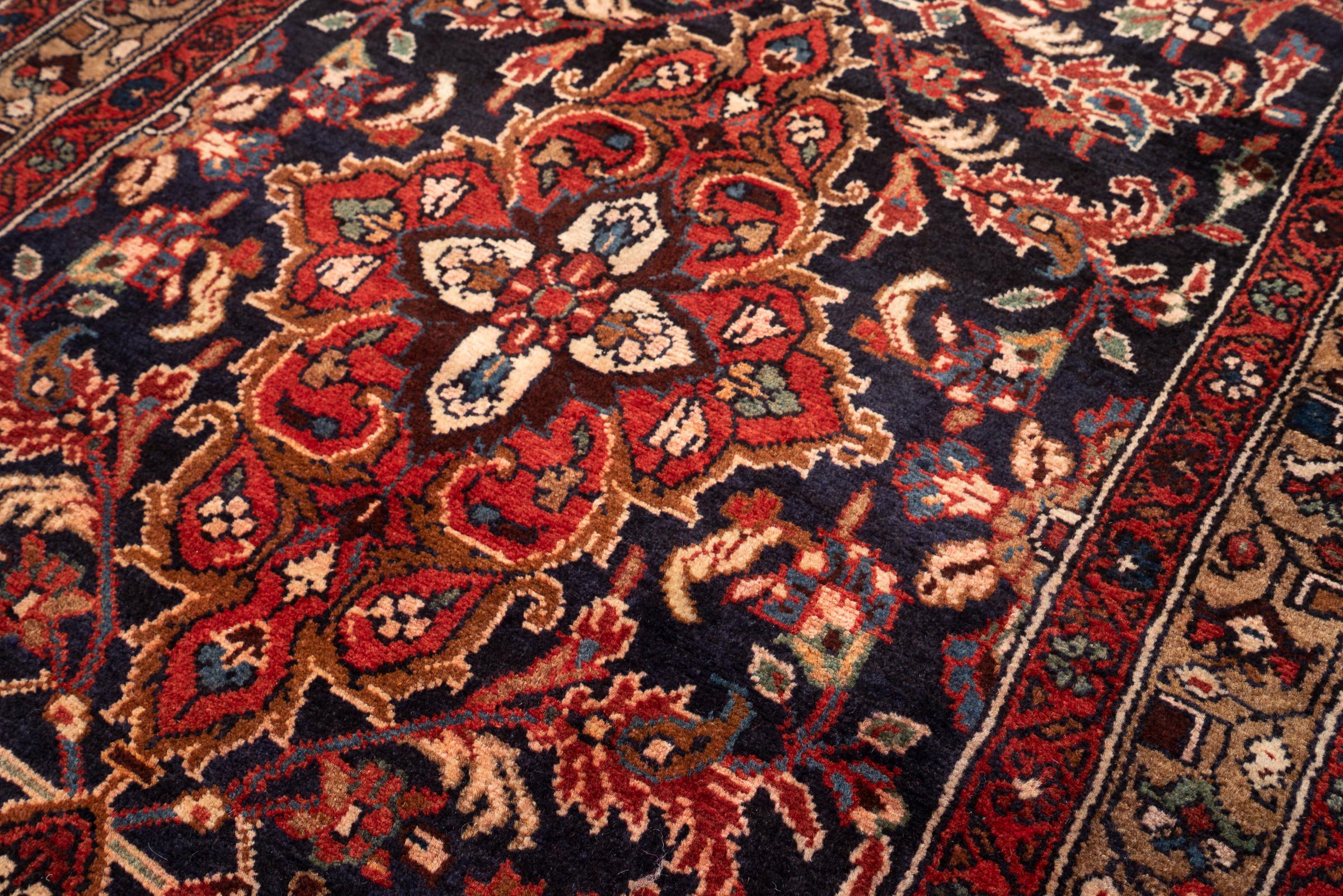 Vintage Hamadan Navy Lachak Toranh Persian Runner Rug