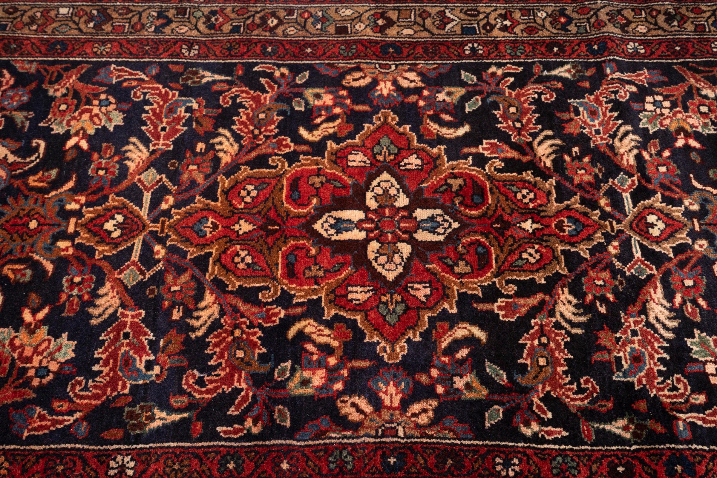 Vintage Hamadan Navy Lachak Toranh Persian Runner Rug