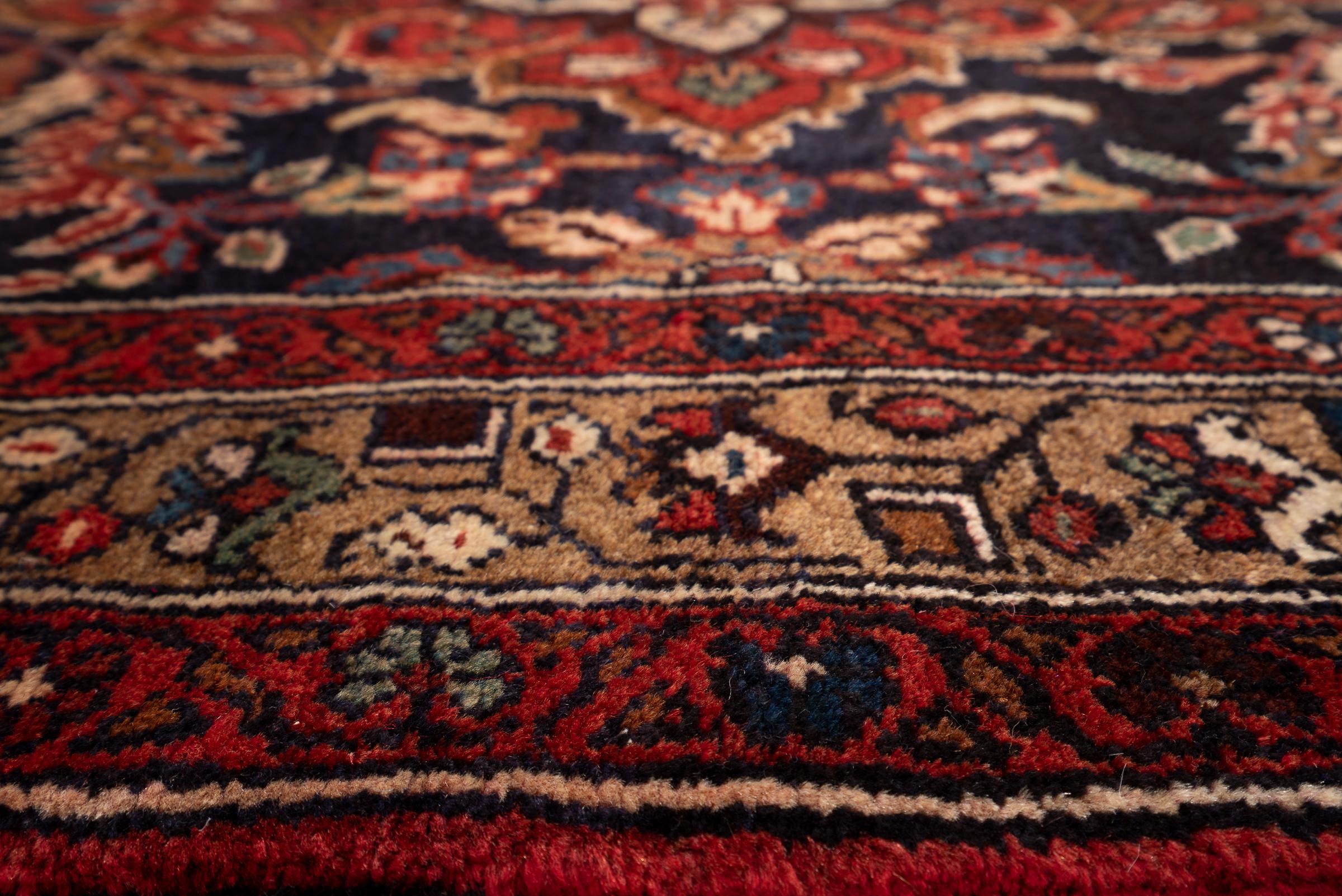 Vintage Hamadan Navy Lachak Toranh Persian Runner Rug