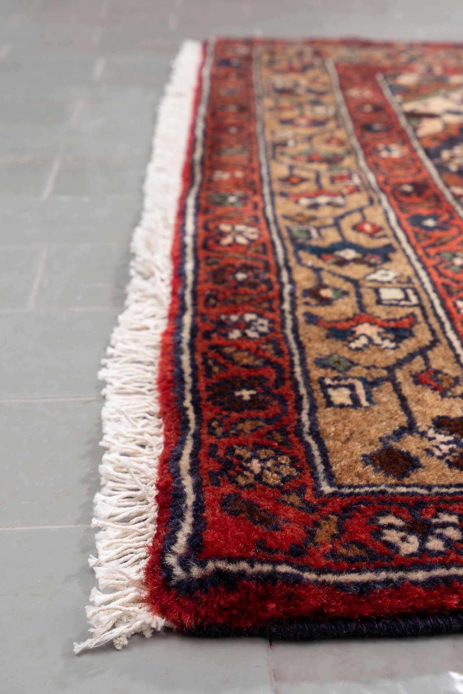 Vintage Hamadan Navy Lachak Toranh Persian Runner Rug