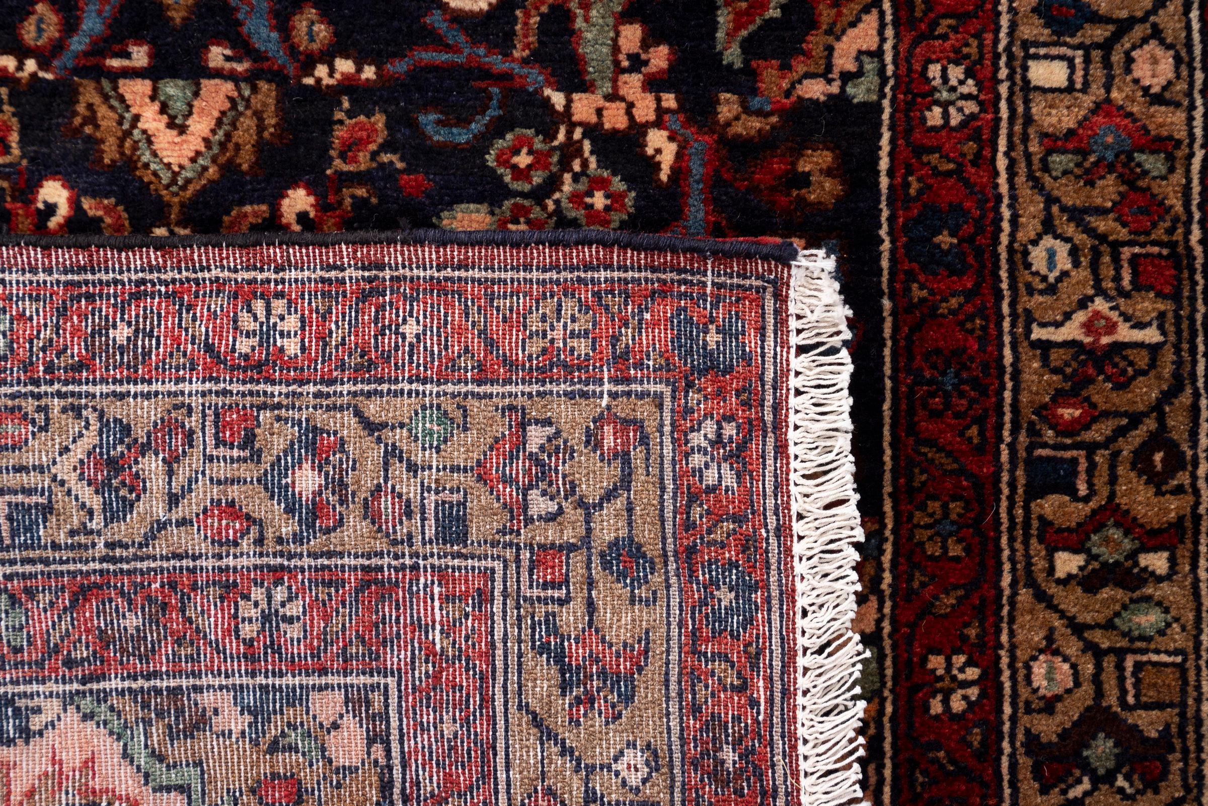 Vintage Hamadan Navy Lachak Toranh Persian Runner Rug