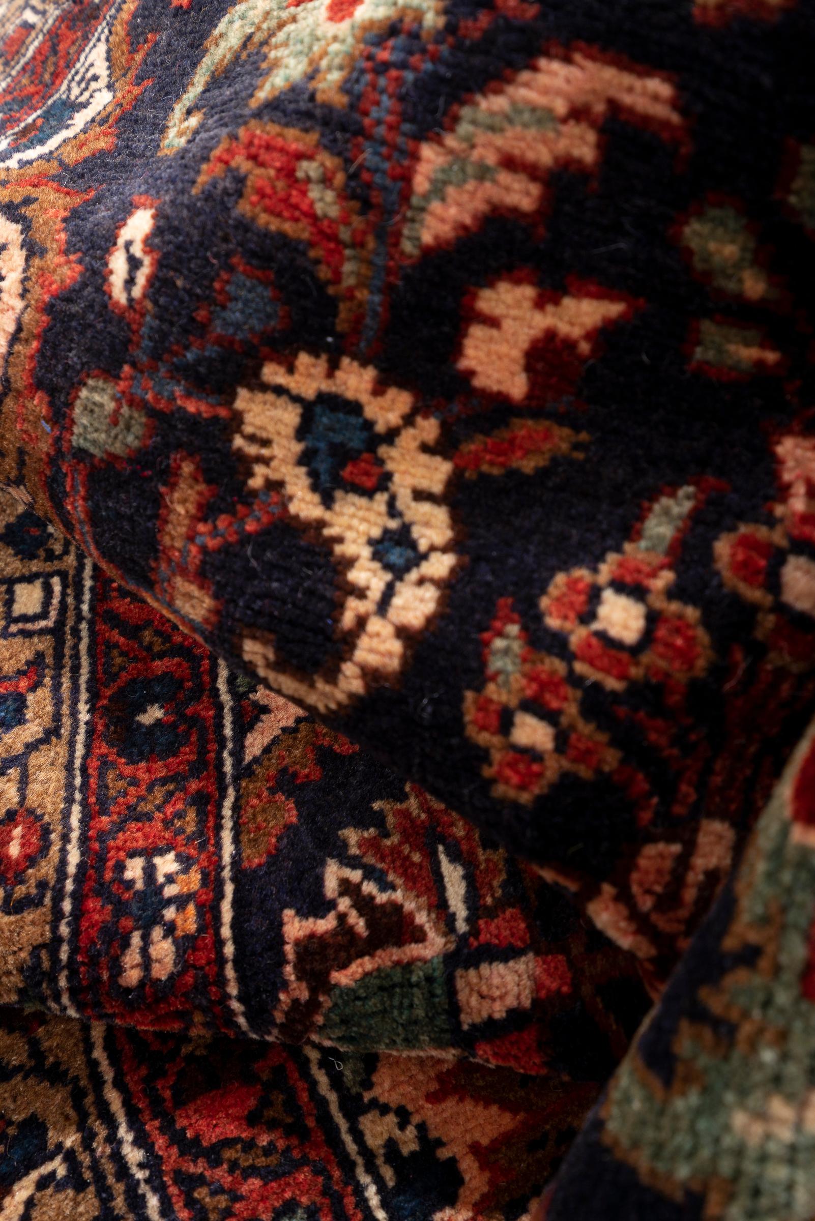 Vintage Hamadan Navy Lachak Toranh Persian Runner Rug