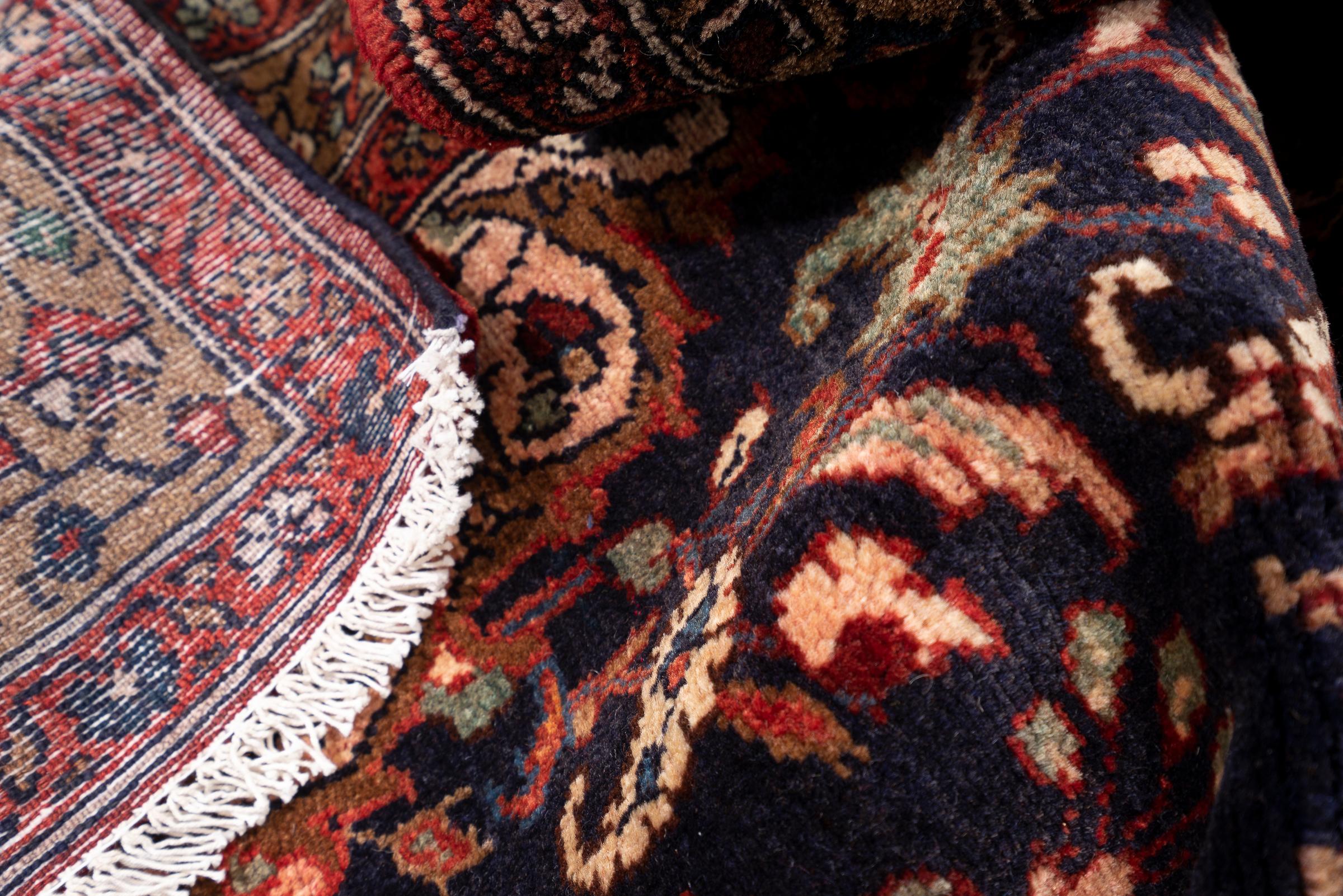 Vintage Hamadan Navy Lachak Toranh Persian Runner Rug
