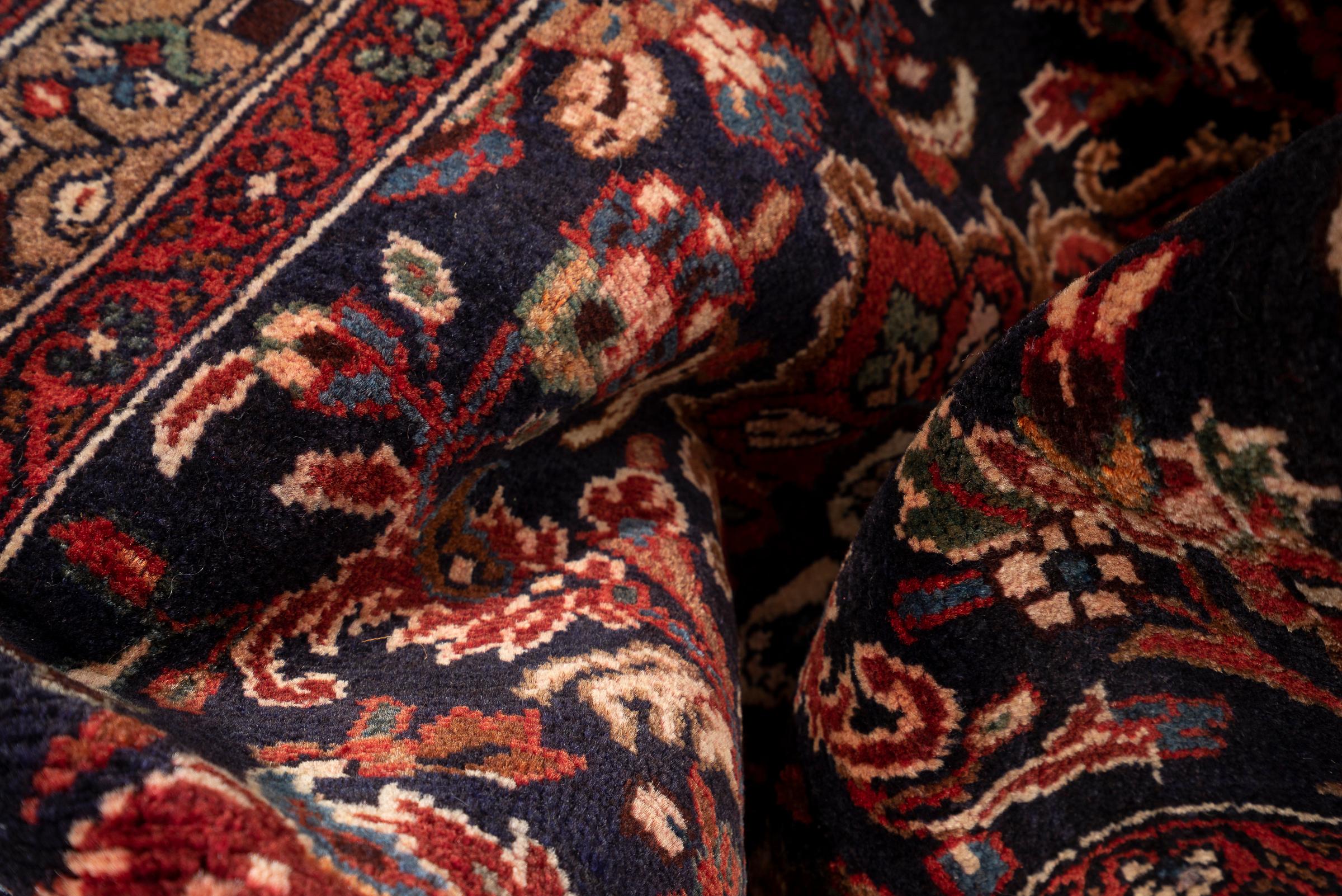 Vintage Hamadan Navy Lachak Toranh Persian Runner Rug