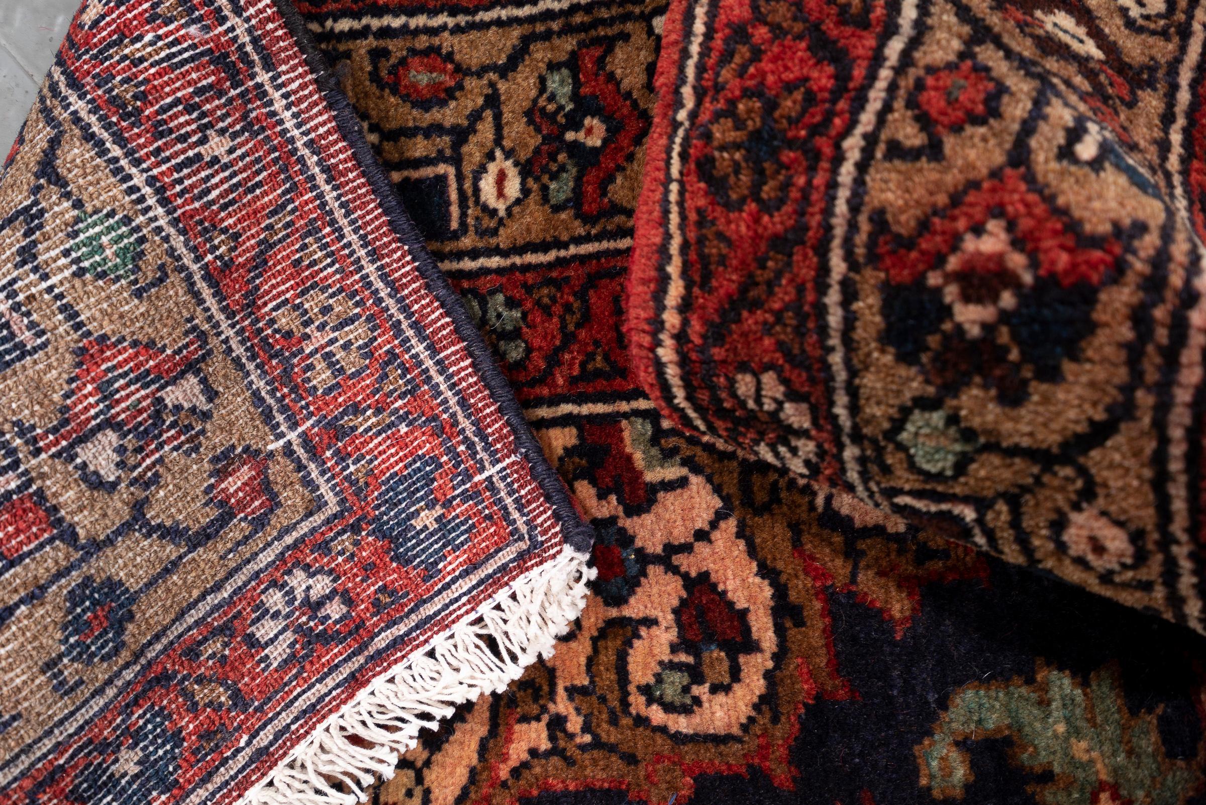 Vintage Hamadan Navy Lachak Toranh Persian Runner Rug