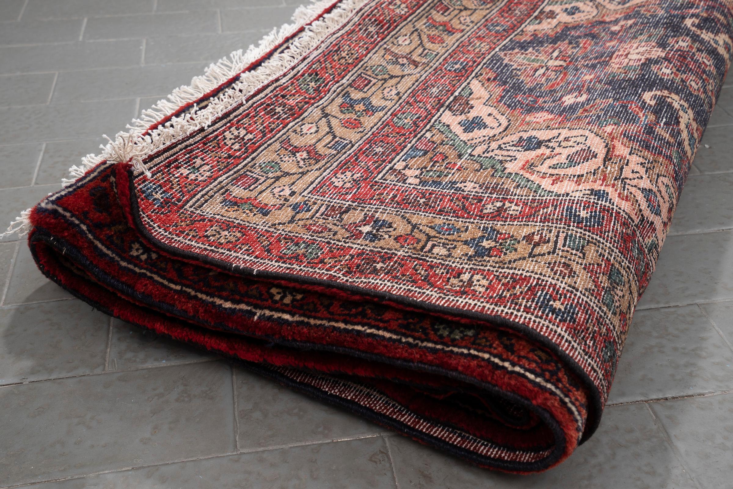 Vintage Hamadan Navy Lachak Toranh Persian Runner Rug