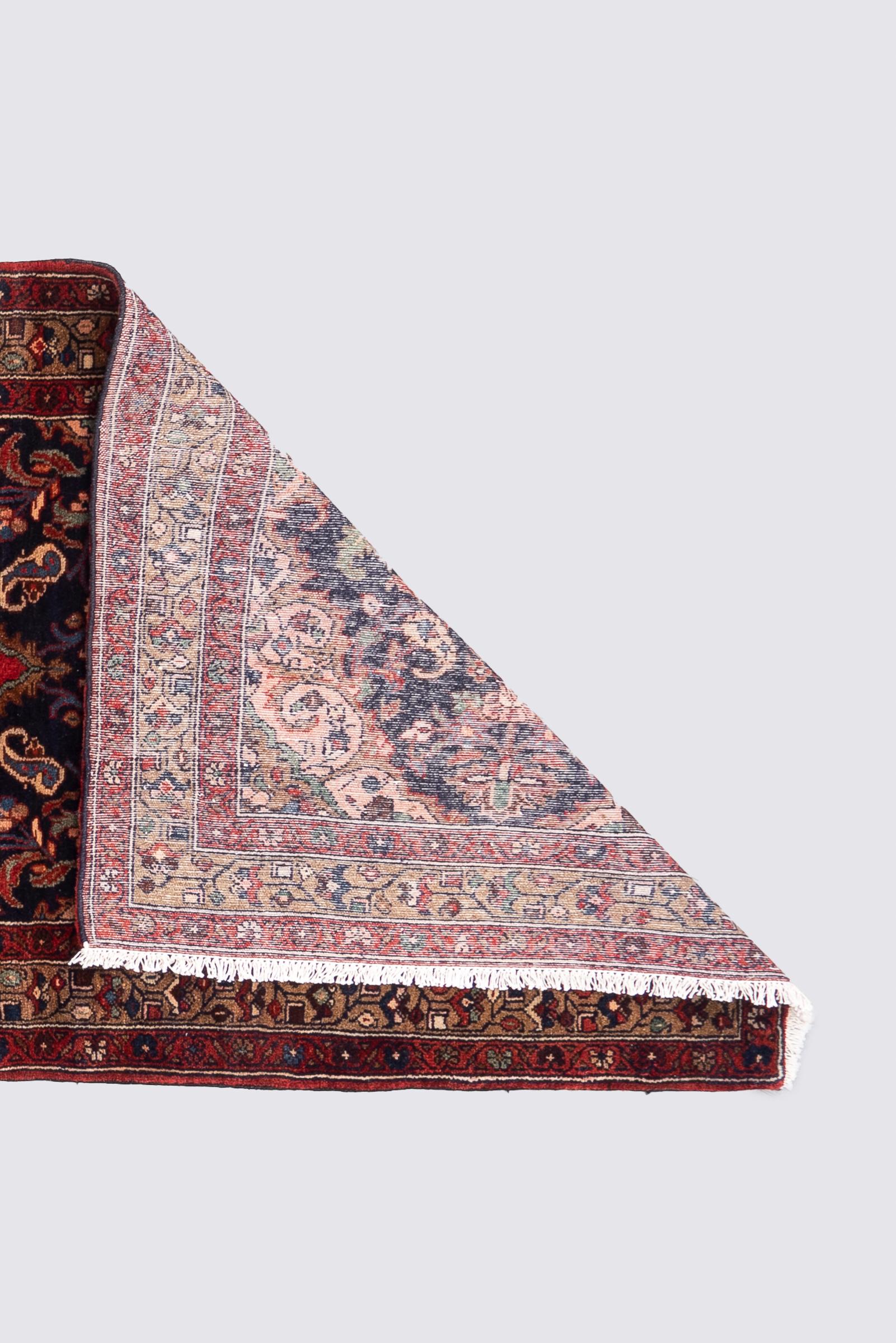 Vintage Hamadan Navy Lachak Toranh Persian Runner Rug