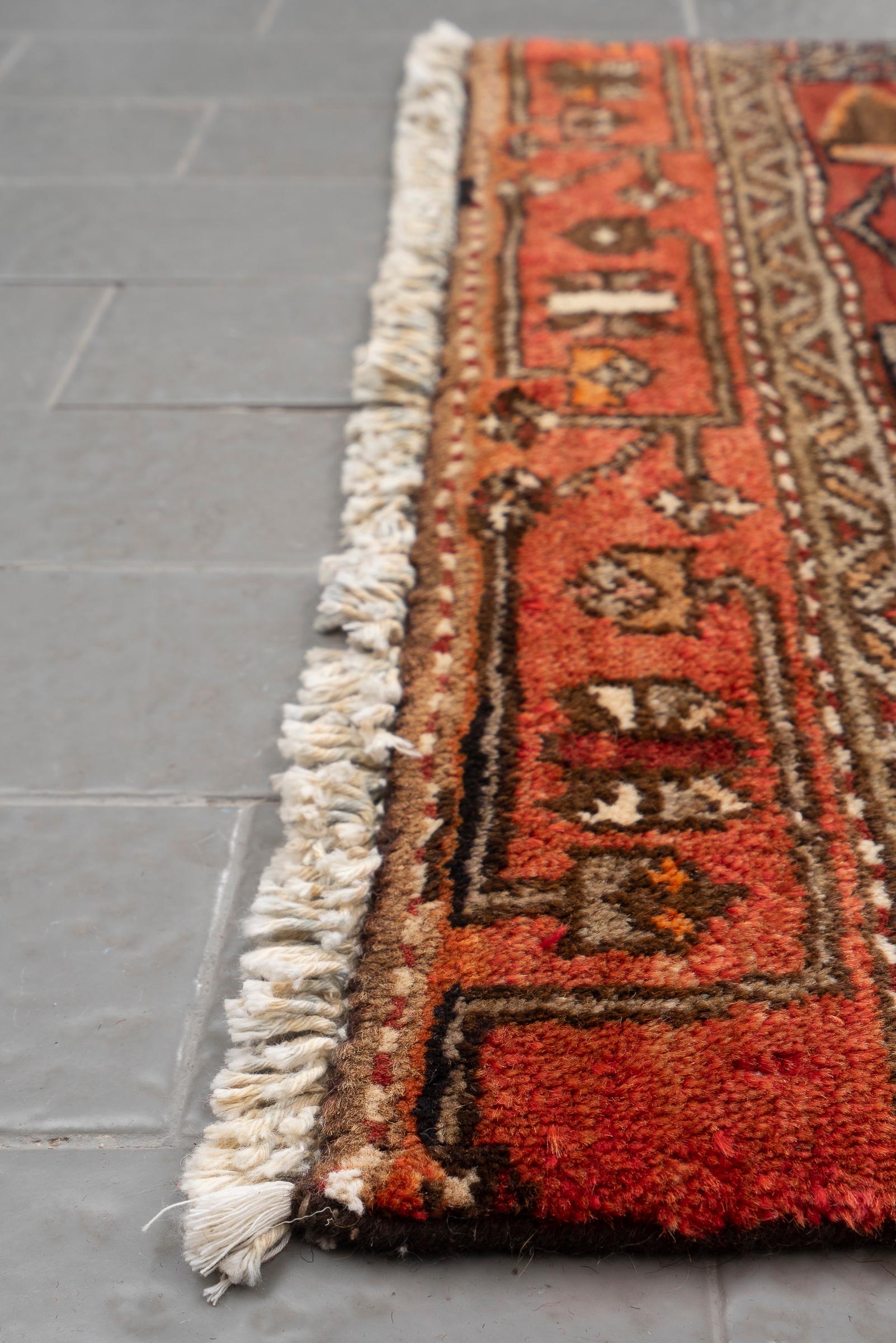 Vintage Meshkin Shahr 4 Toranj Persian Runner Rug