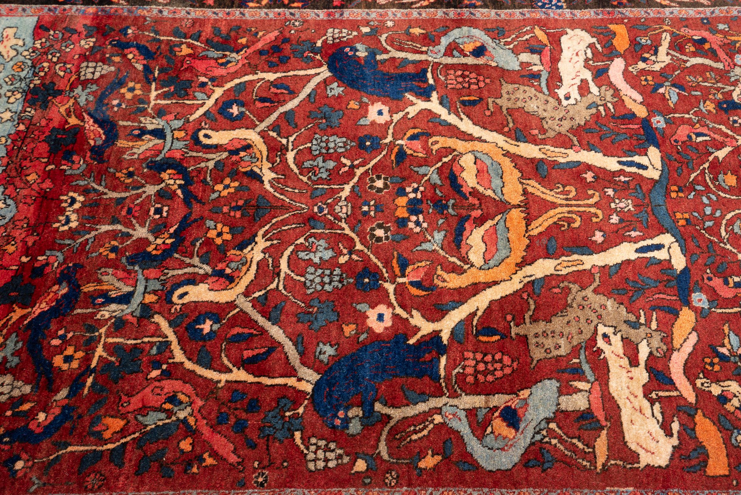 Antique Bijar Animal Garden Persian Rug, 1920–1940