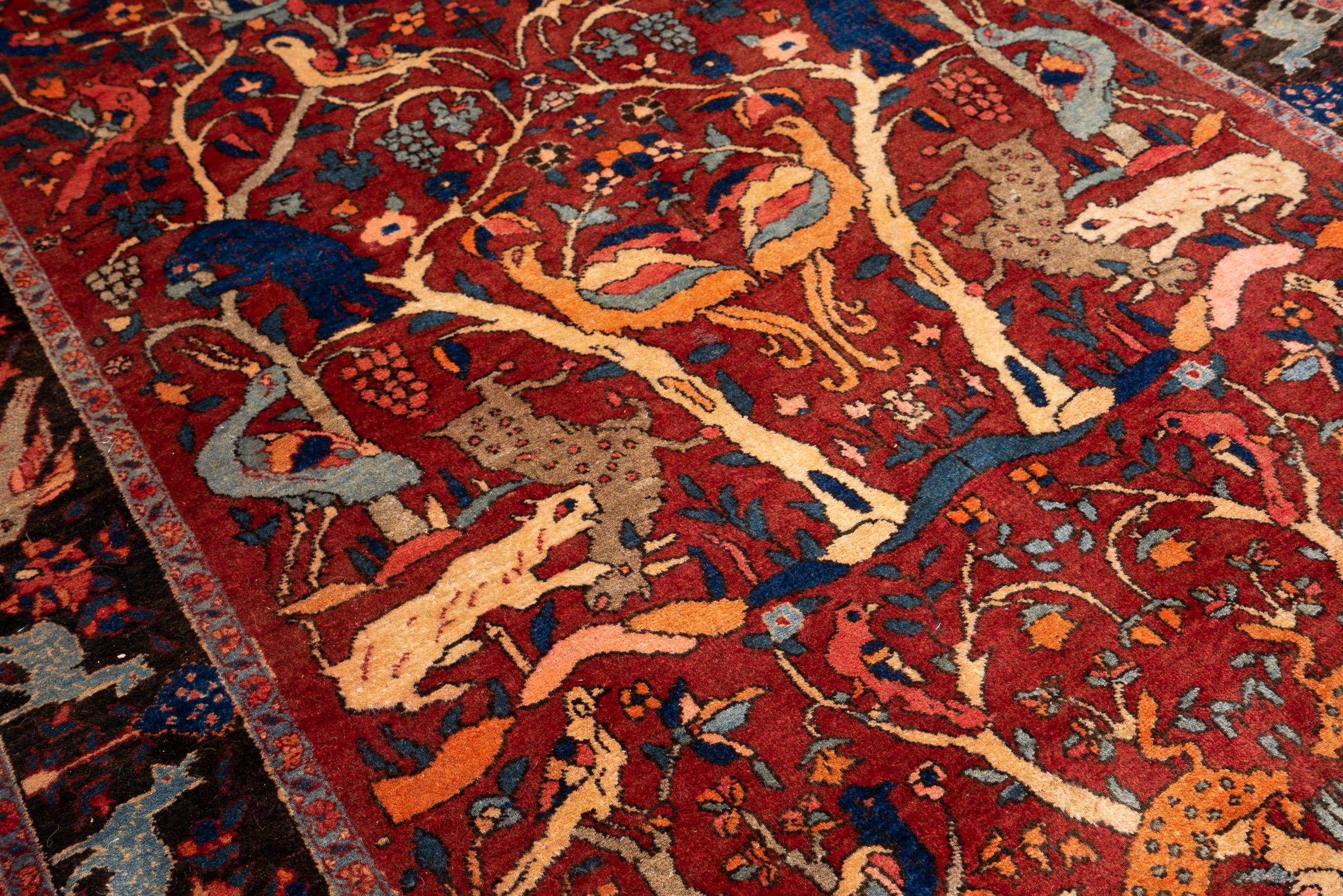 Antique Bijar Animal Garden Persian Rug, 1920–1940
