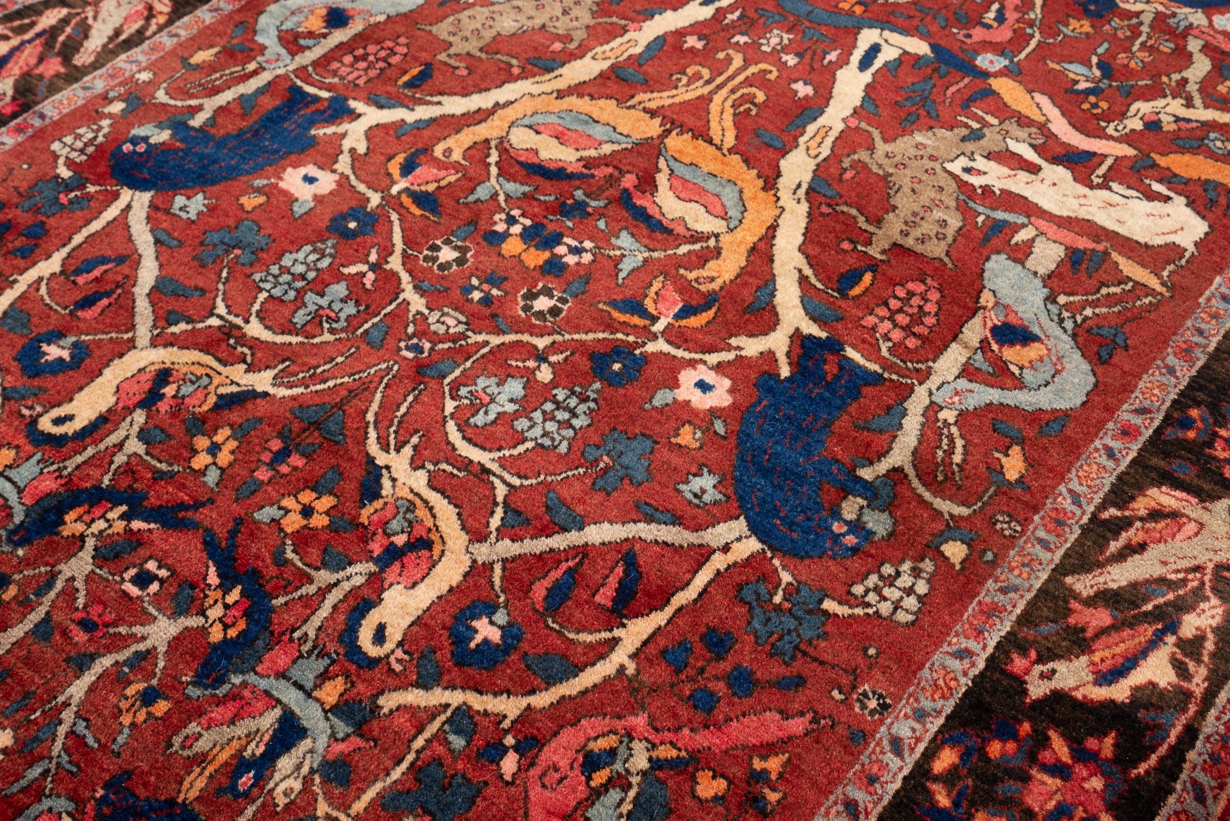 Antique Bijar Animal Garden Persian Rug, 1920–1940
