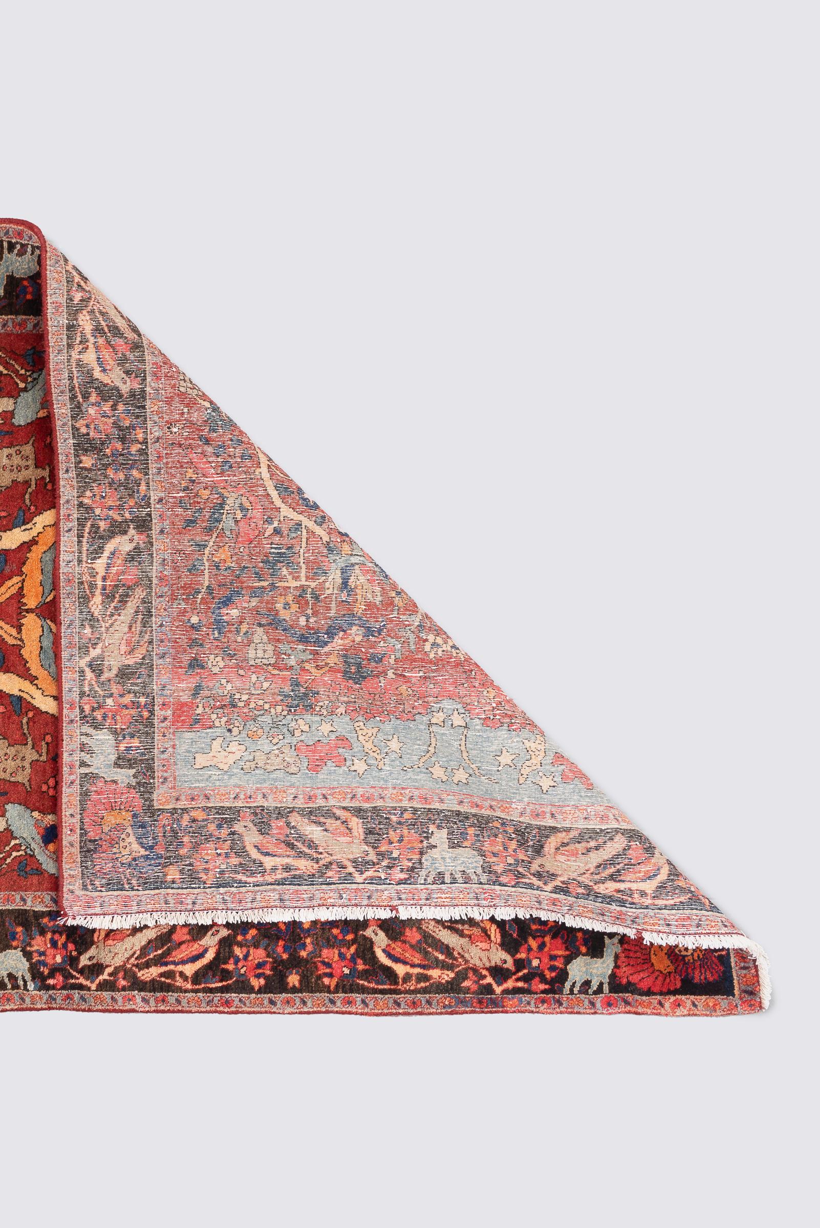 Antique Bijar Animal Garden Persian Rug, 1920–1940