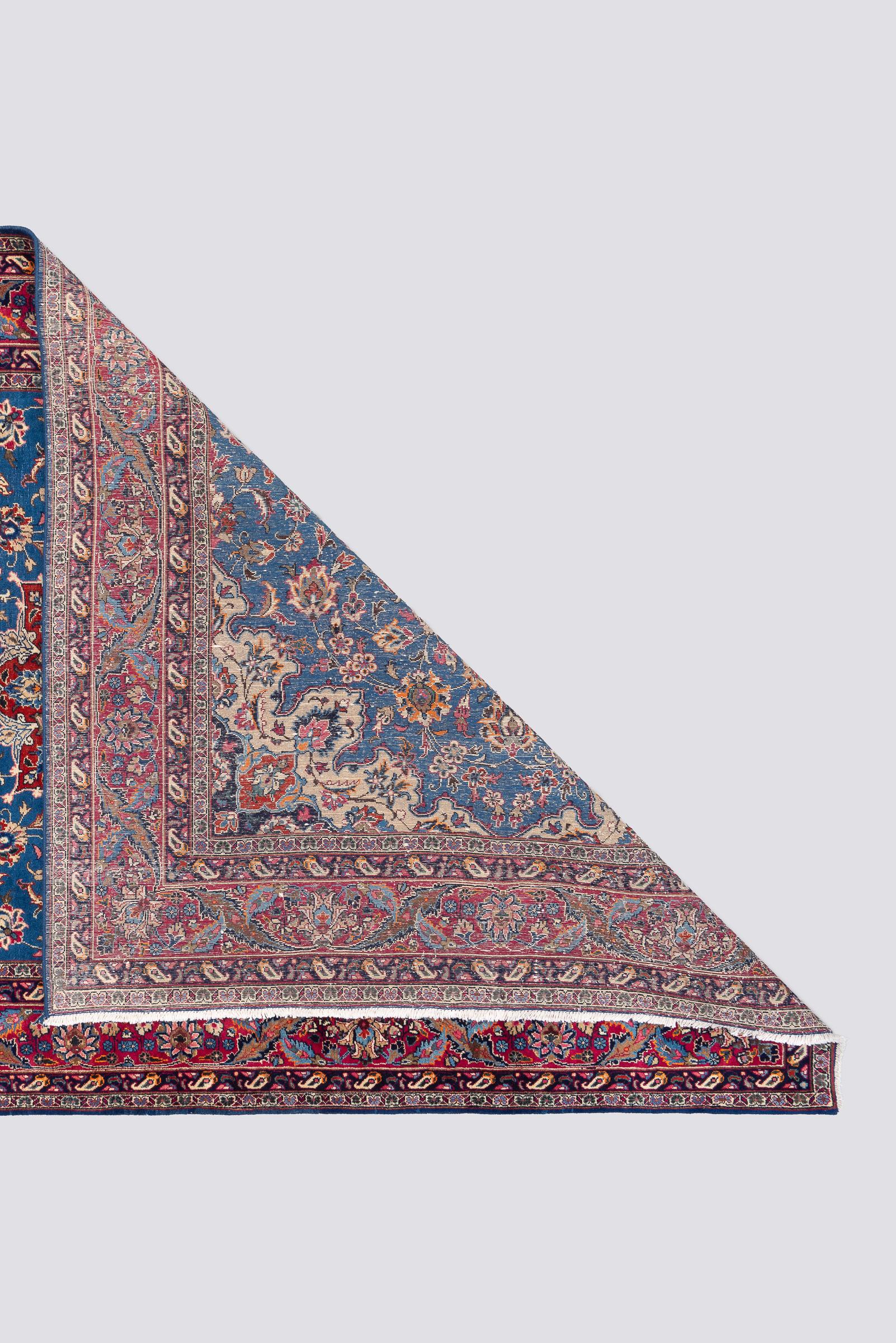 Vintage Kashan Signed Mosavian Fine Teal Lachak Toranj Persian Rug 6.2S5QM
