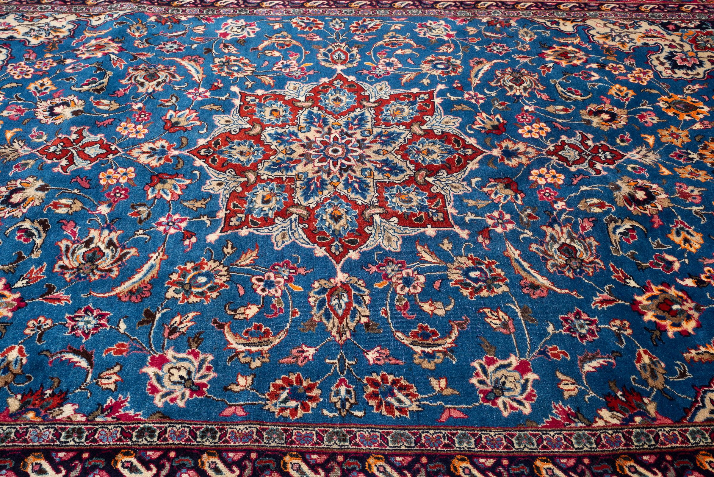 Vintage Kashan Signed Mosavian Fine Teal Lachak Toranj Persian Rug 6.2S5QM