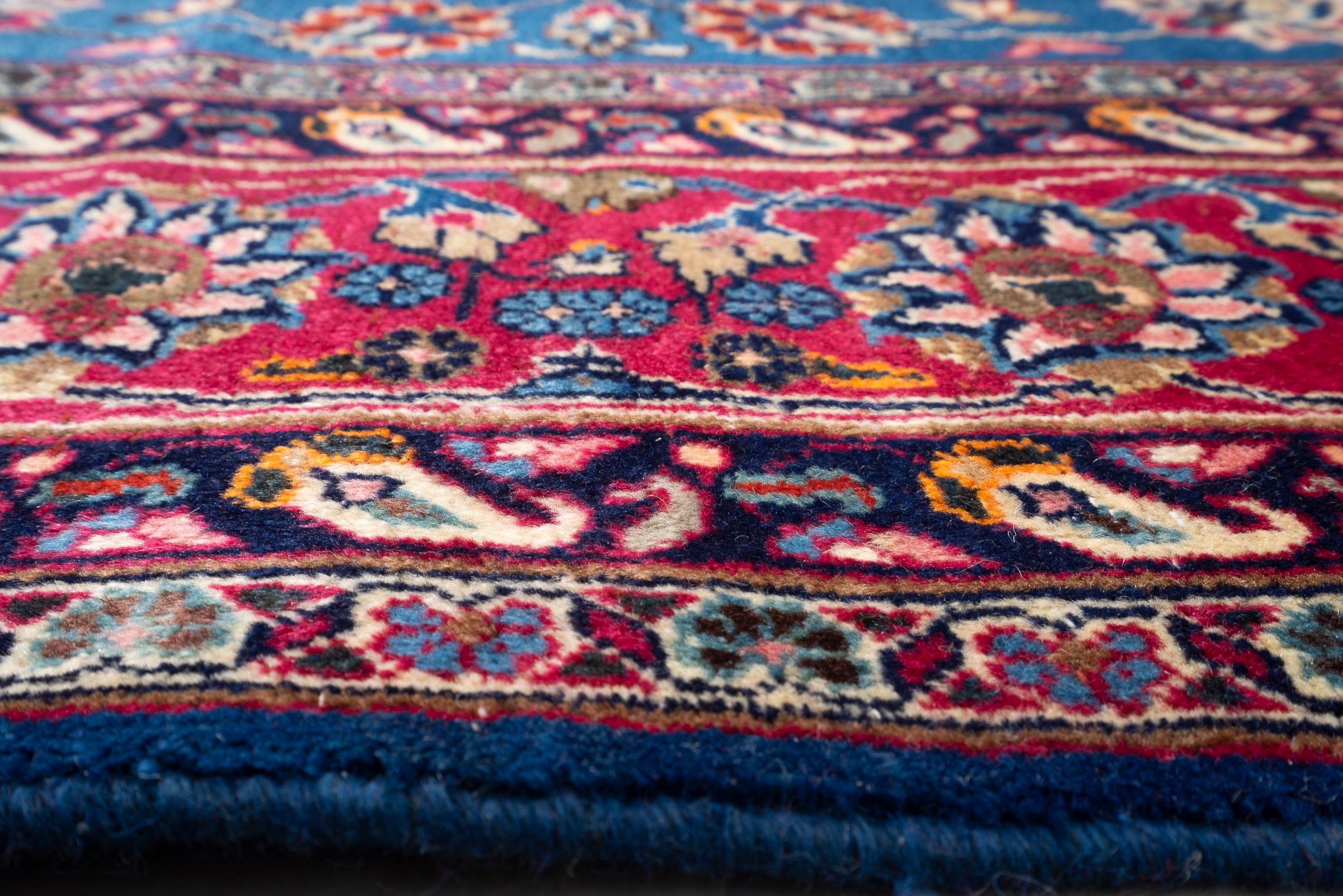 Vintage Kashan Signed Mosavian Fine Teal Lachak Toranj Persian Rug 6.2S5QM