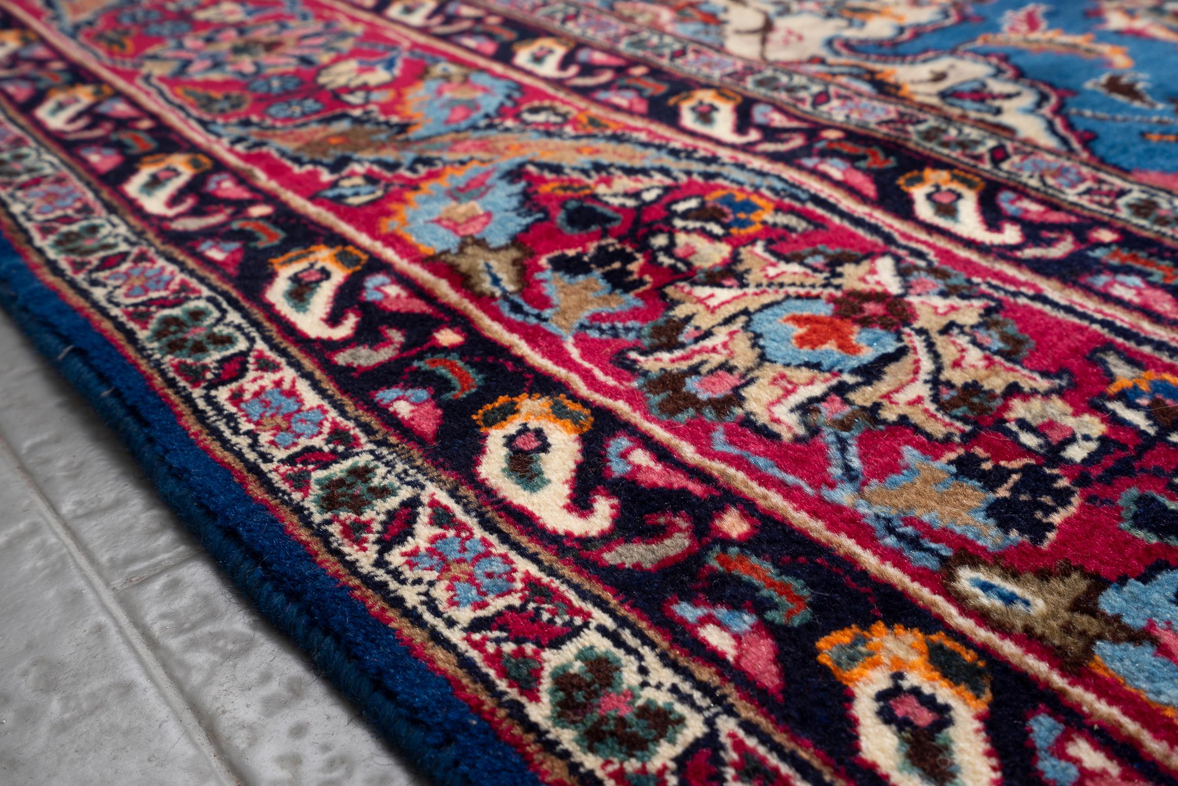 Vintage Kashan Signed Mosavian Fine Teal Lachak Toranj Persian Rug 6.2S5QM