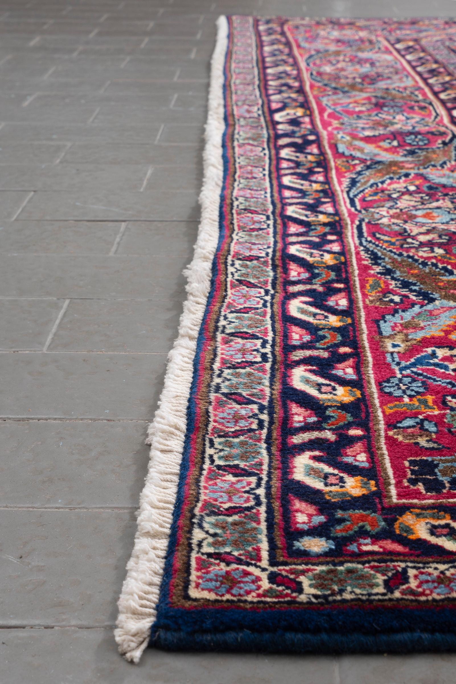 Vintage Kashan Signed Mosavian Fine Teal Lachak Toranj Persian Rug 6.2S5QM