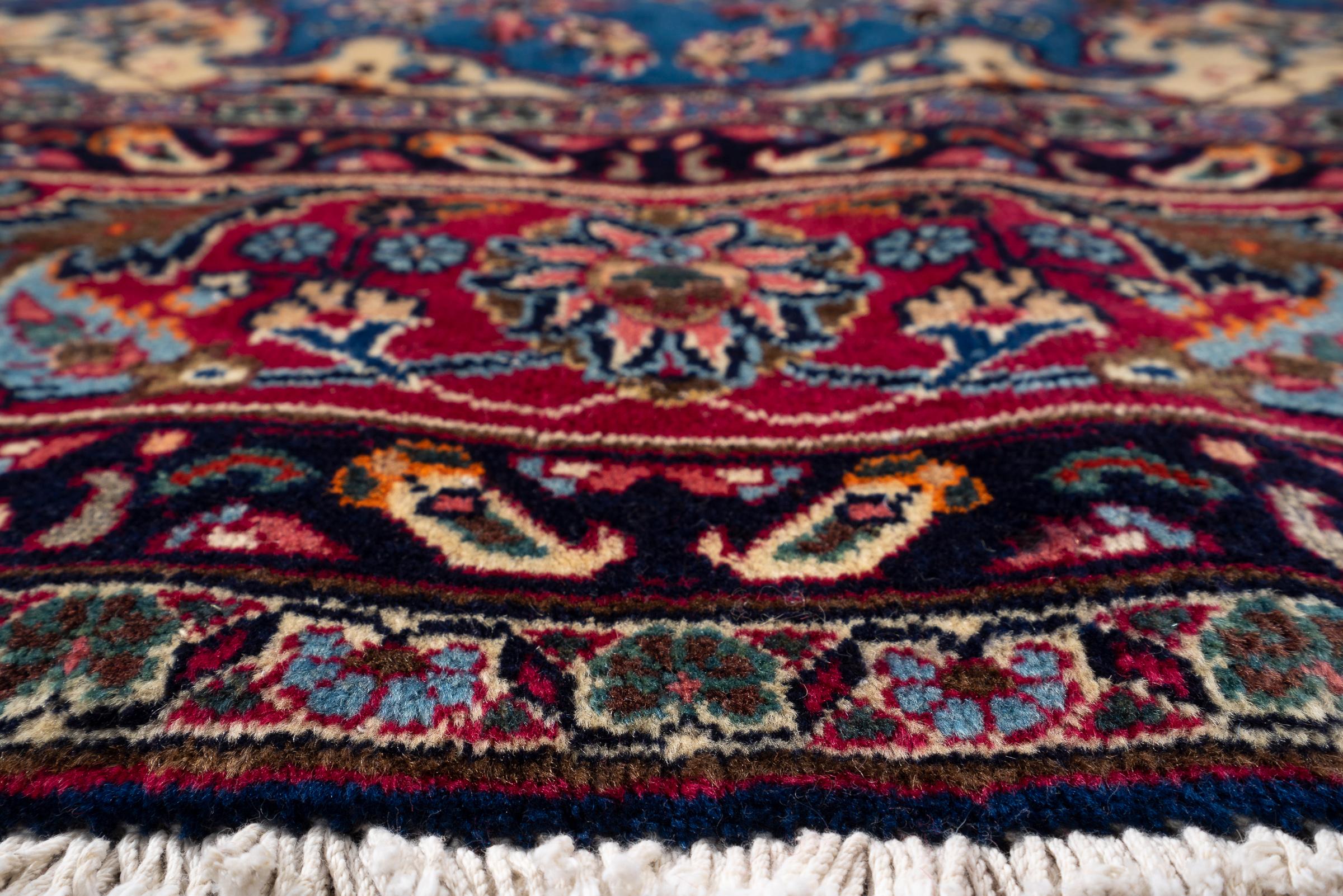 Vintage Kashan Signed Mosavian Fine Teal Lachak Toranj Persian Rug 6.2S5QM