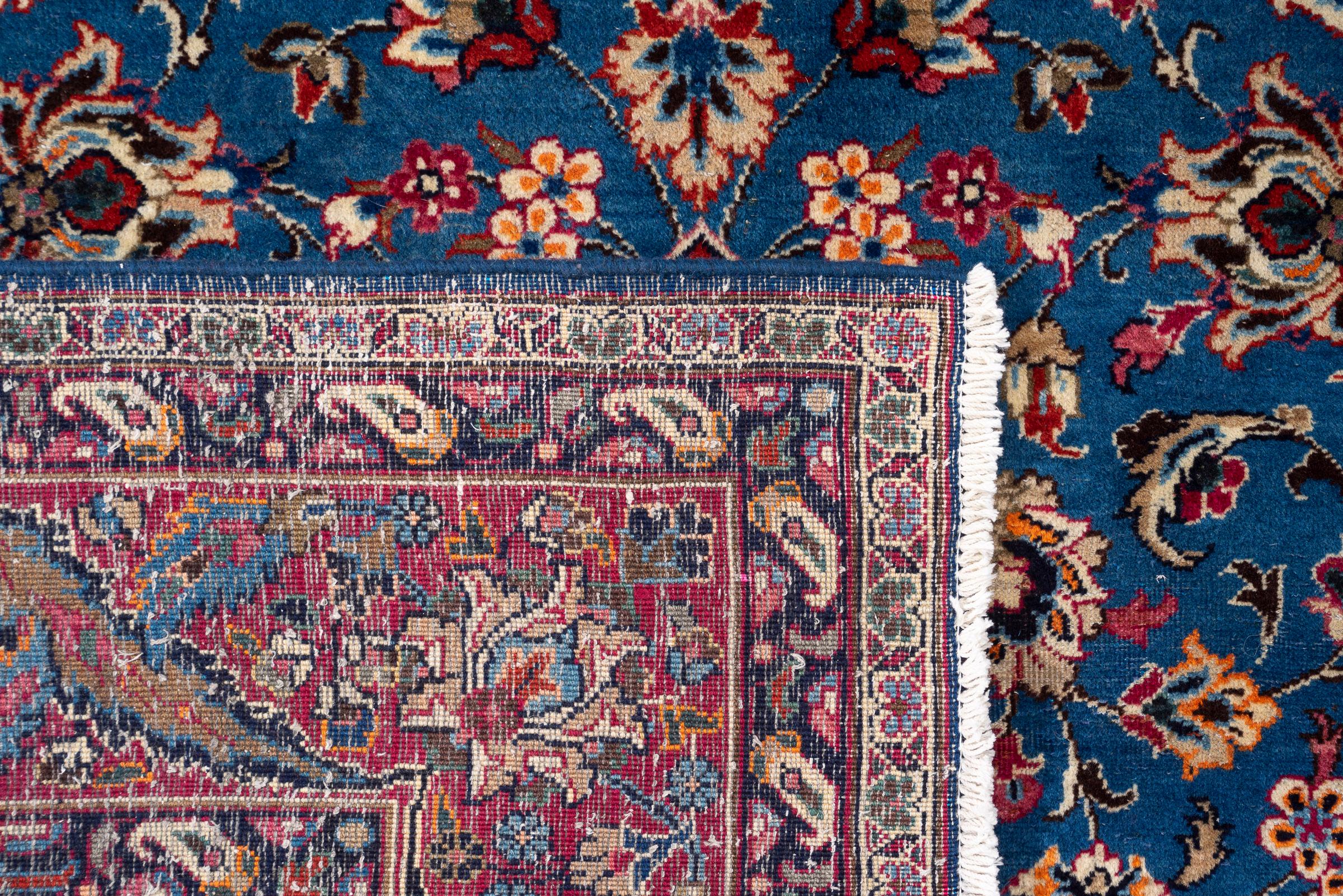 Vintage Kashan Signed Mosavian Fine Teal Lachak Toranj Persian Rug 6.2S5QM