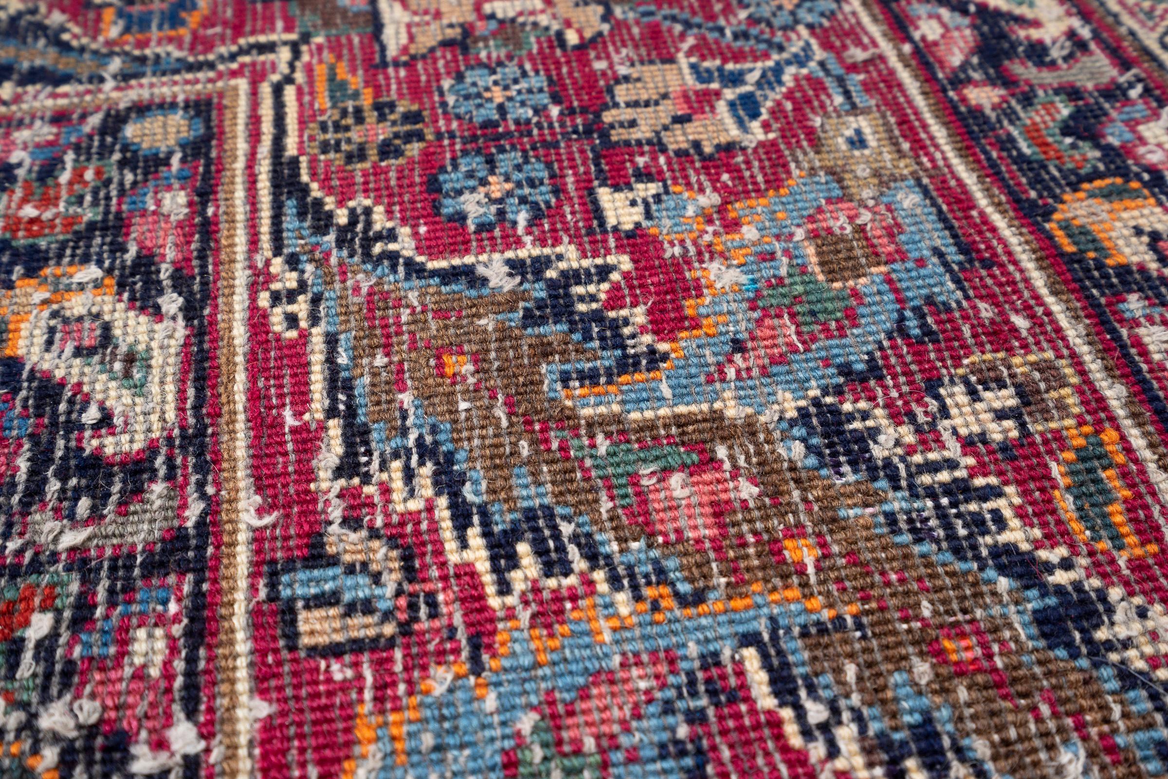 Vintage Kashan Signed Mosavian Fine Teal Lachak Toranj Persian Rug 6.2S5QM