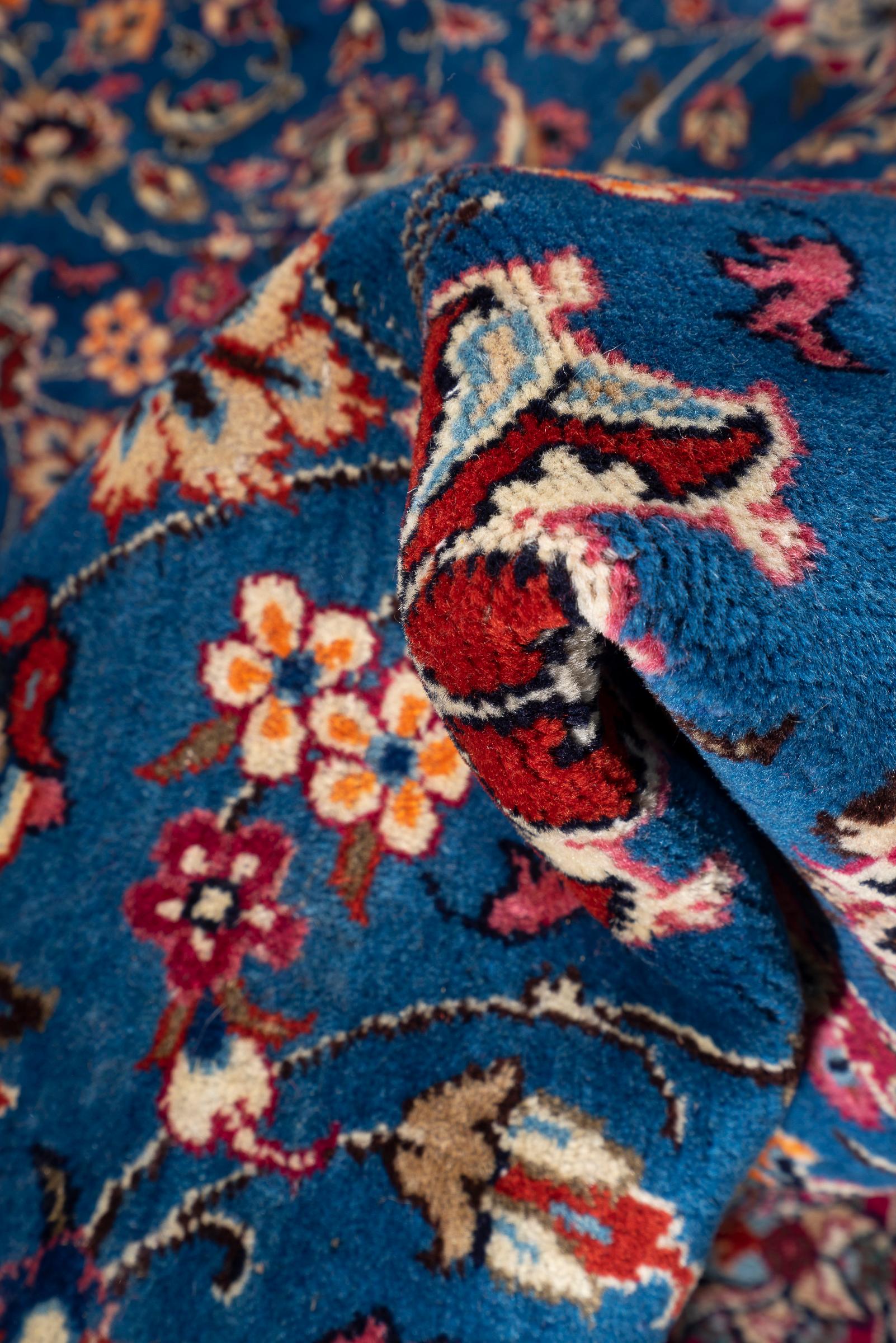 Vintage Kashan Signed Mosavian Fine Teal Lachak Toranj Persian Rug 6.2S5QM