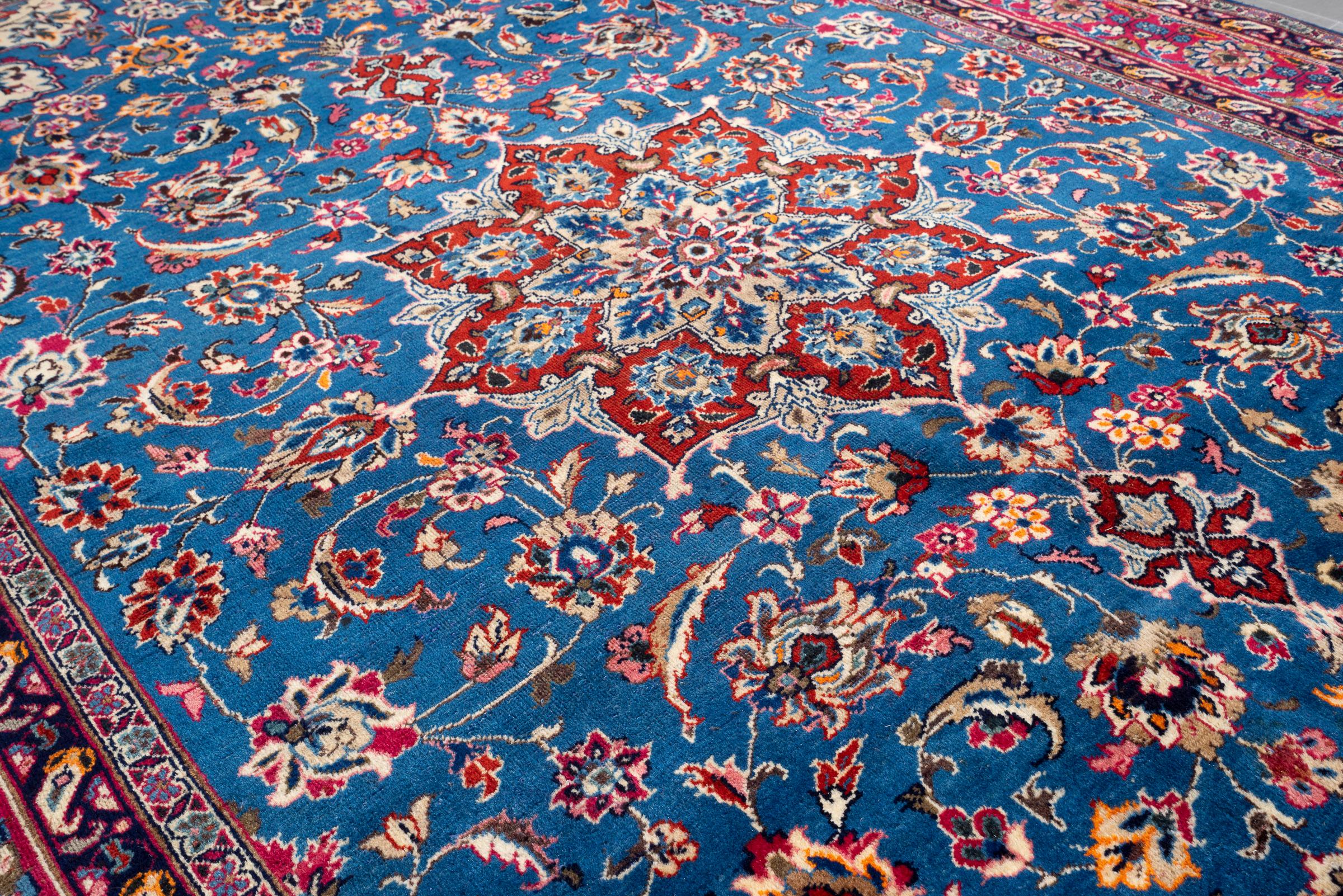 Vintage Kashan Signed Mosavian Fine Teal Lachak Toranj Persian Rug 6.2S5QM