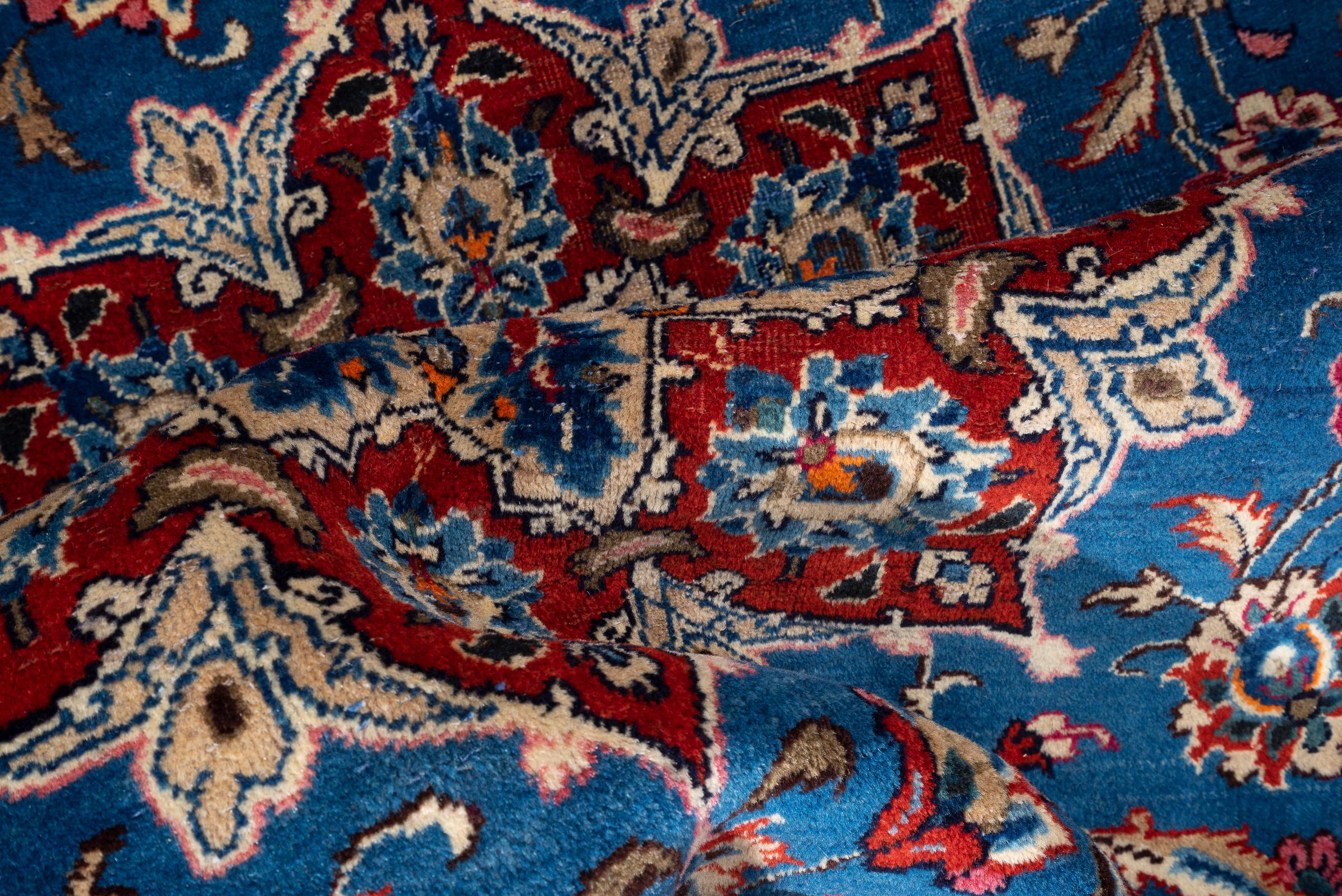 Vintage Kashan Signed Mosavian Fine Teal Lachak Toranj Persian Rug 6.2S5QM