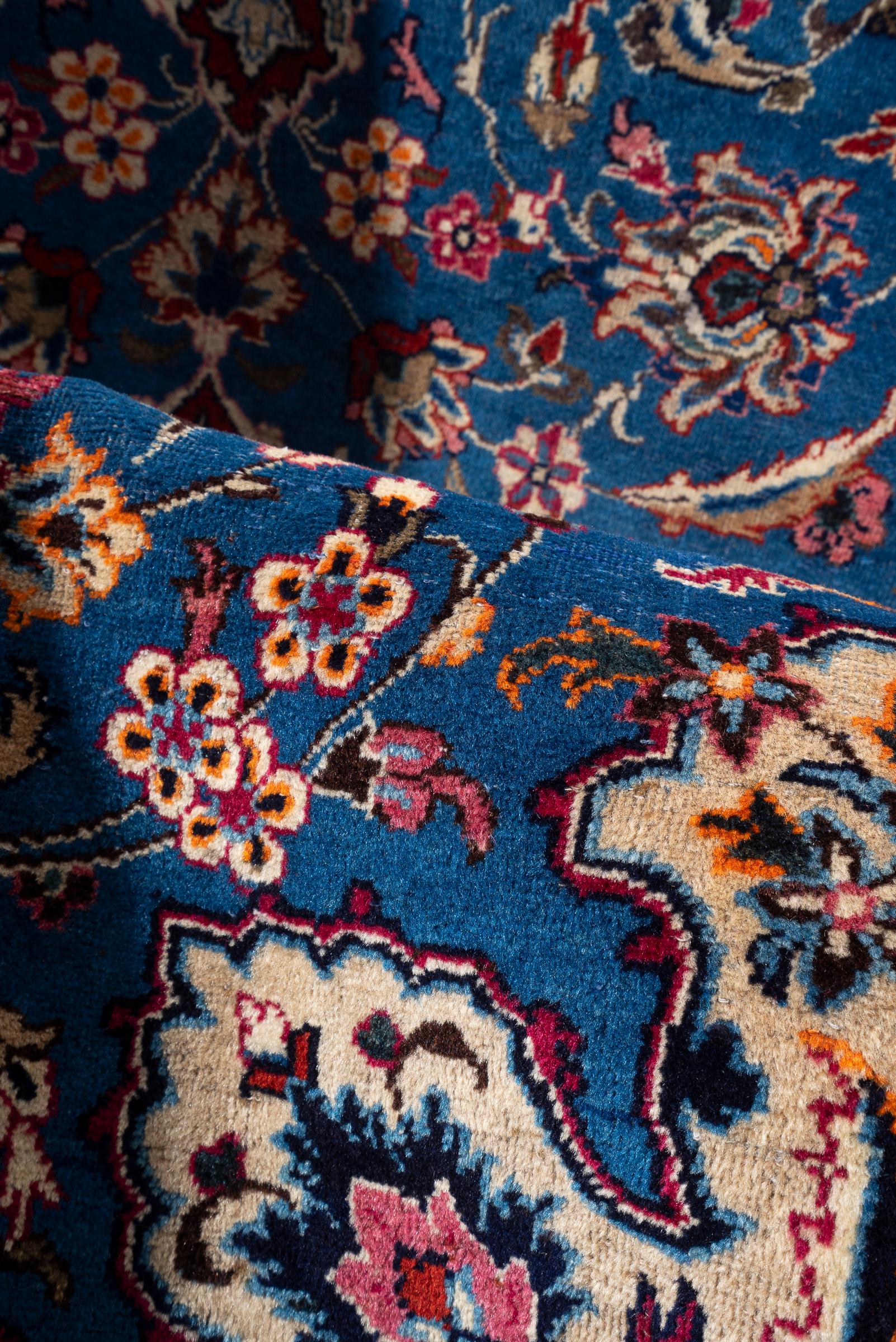 Vintage Kashan Signed Mosavian Fine Teal Lachak Toranj Persian Rug 6.2S5QM