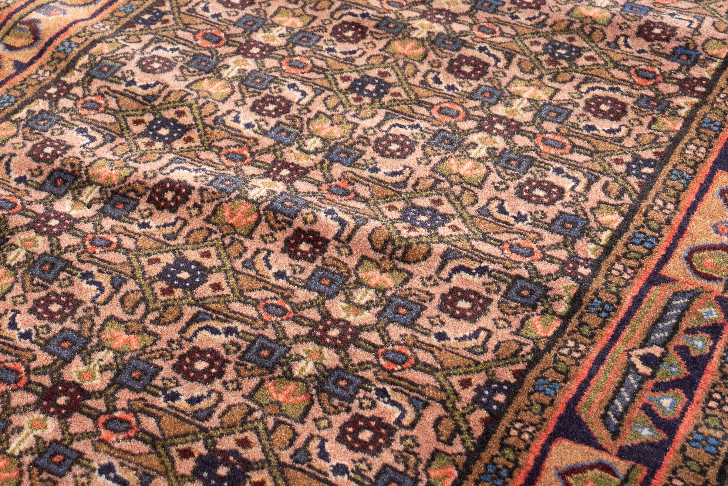 Hossein Abad Mahi Persian Runner Rug, Camel Field, Mid 20th Century