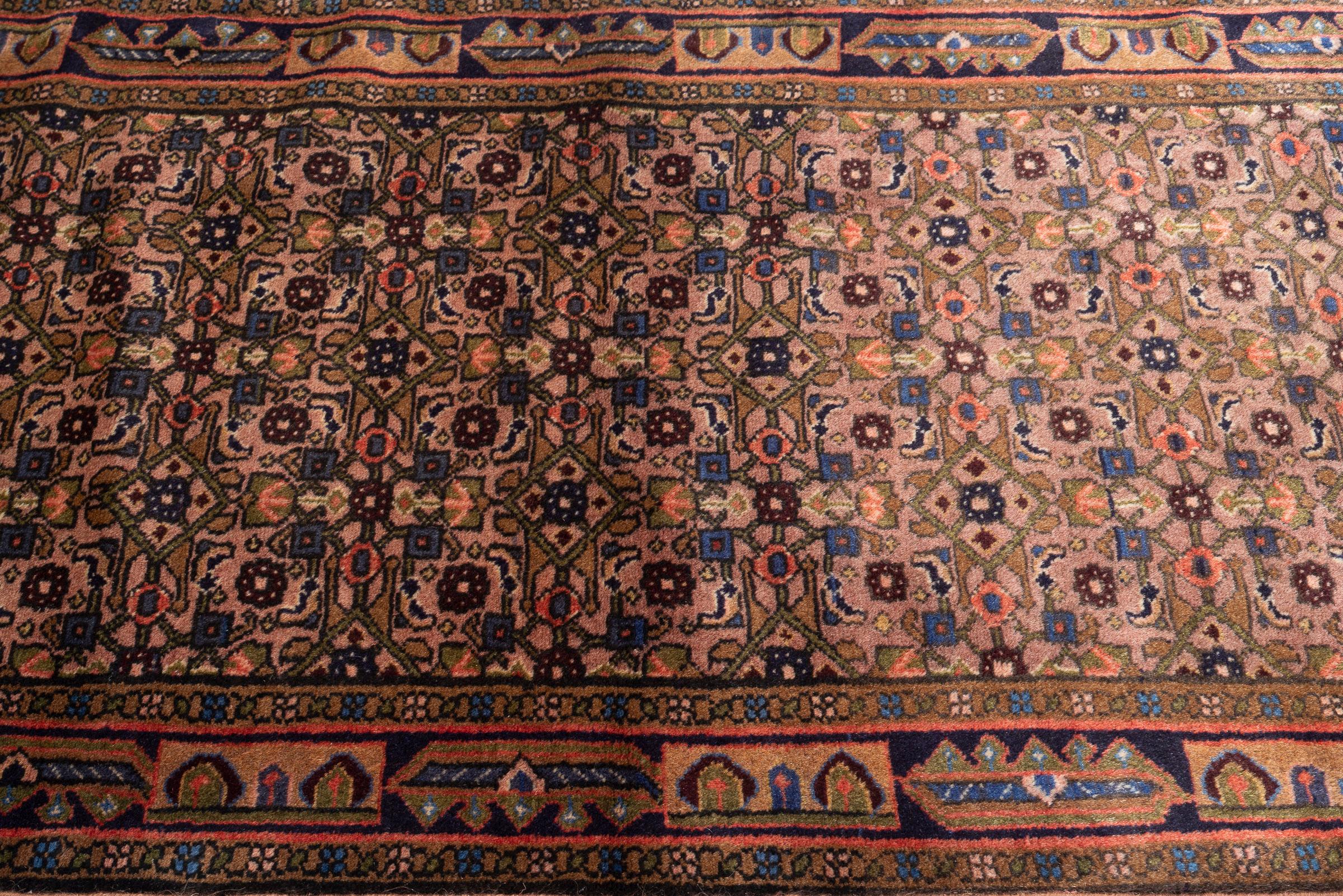 Hossein Abad Mahi Persian Runner Rug, Camel Field, Mid 20th Century
