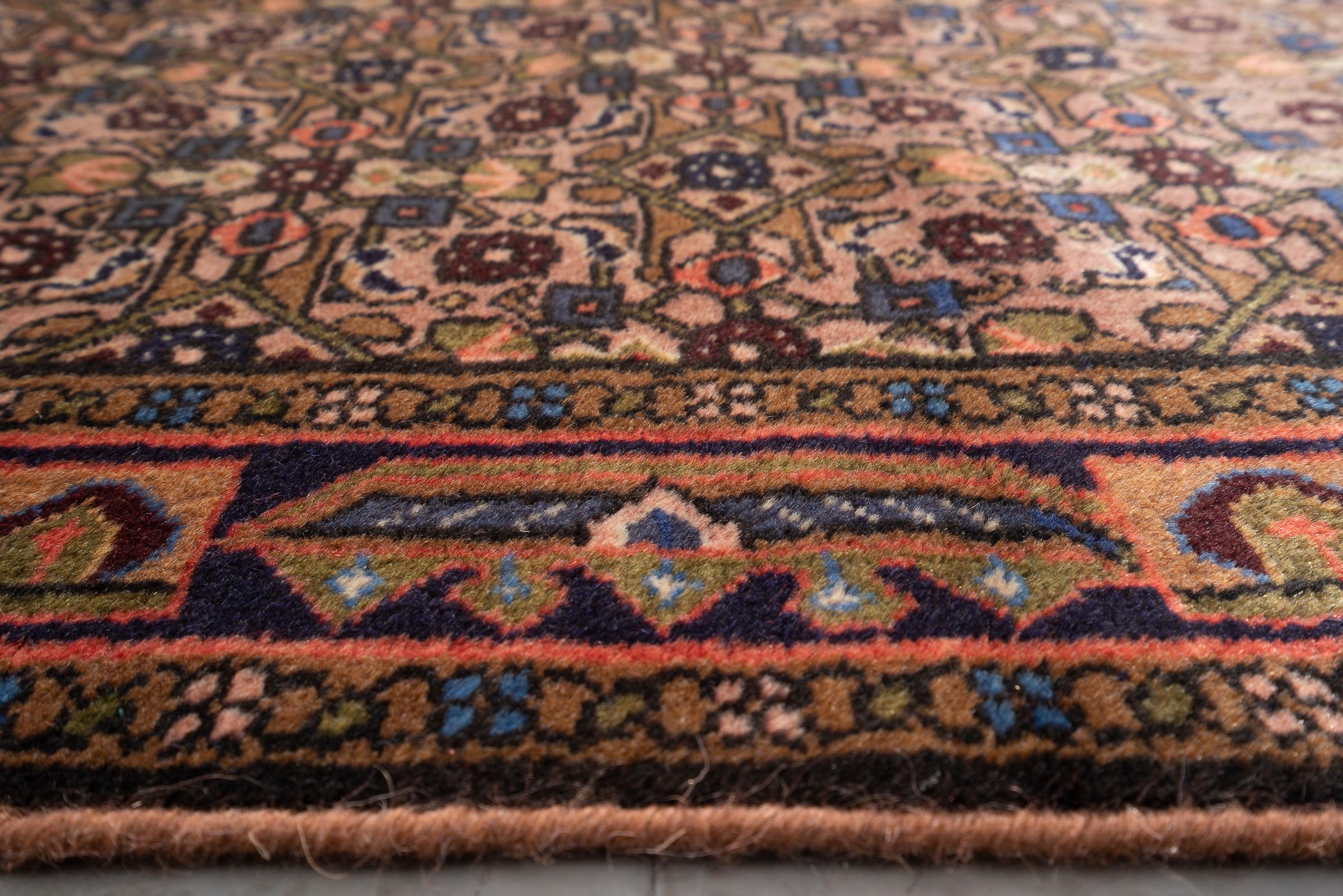 Hossein Abad Mahi Persian Runner Rug, Camel Field, Mid 20th Century