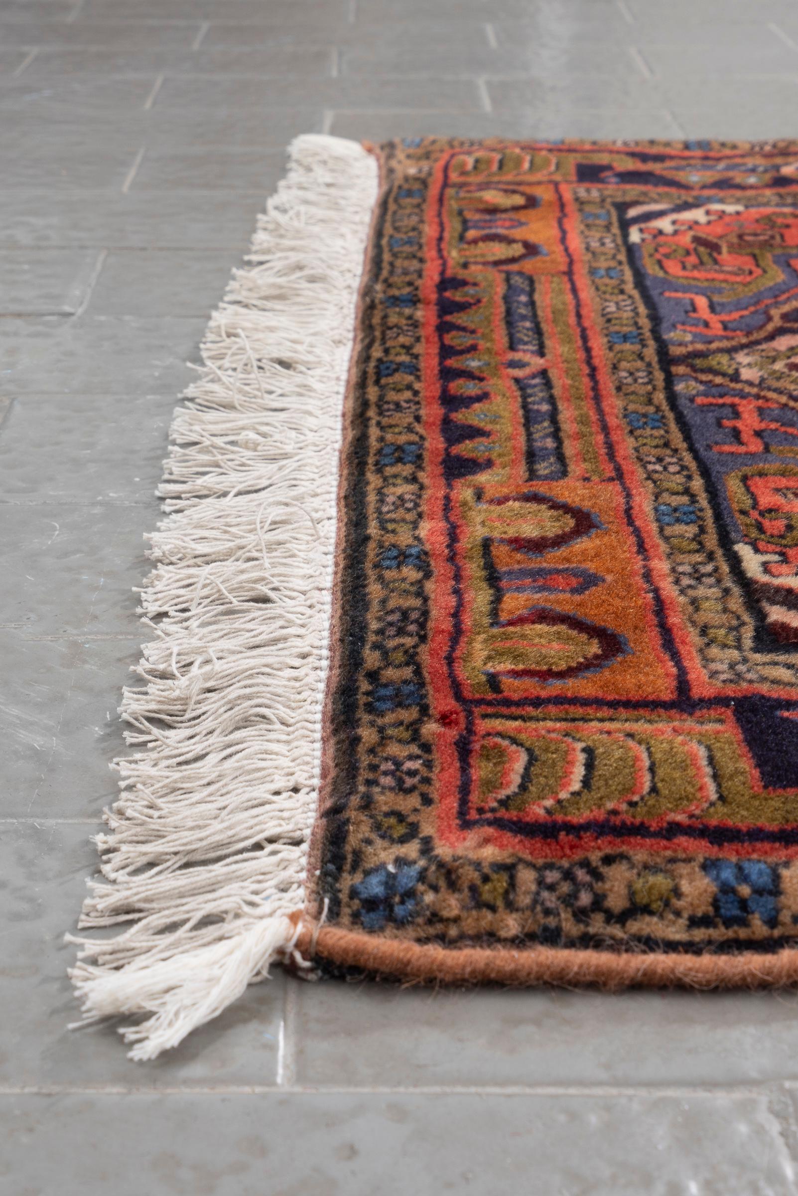 Hossein Abad Mahi Persian Runner Rug, Camel Field, Mid 20th Century