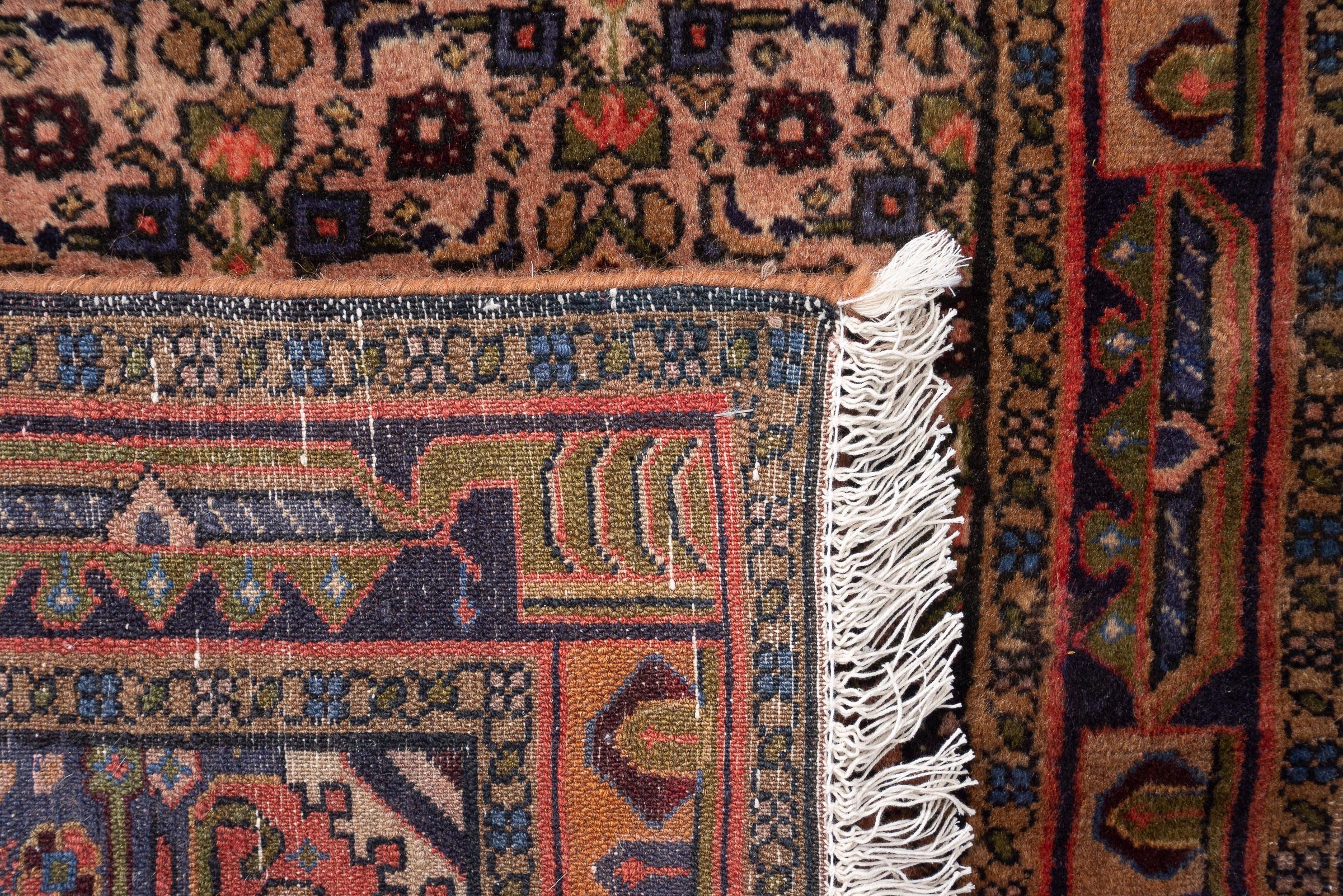 Hossein Abad Mahi Persian Runner Rug, Camel Field, Mid 20th Century