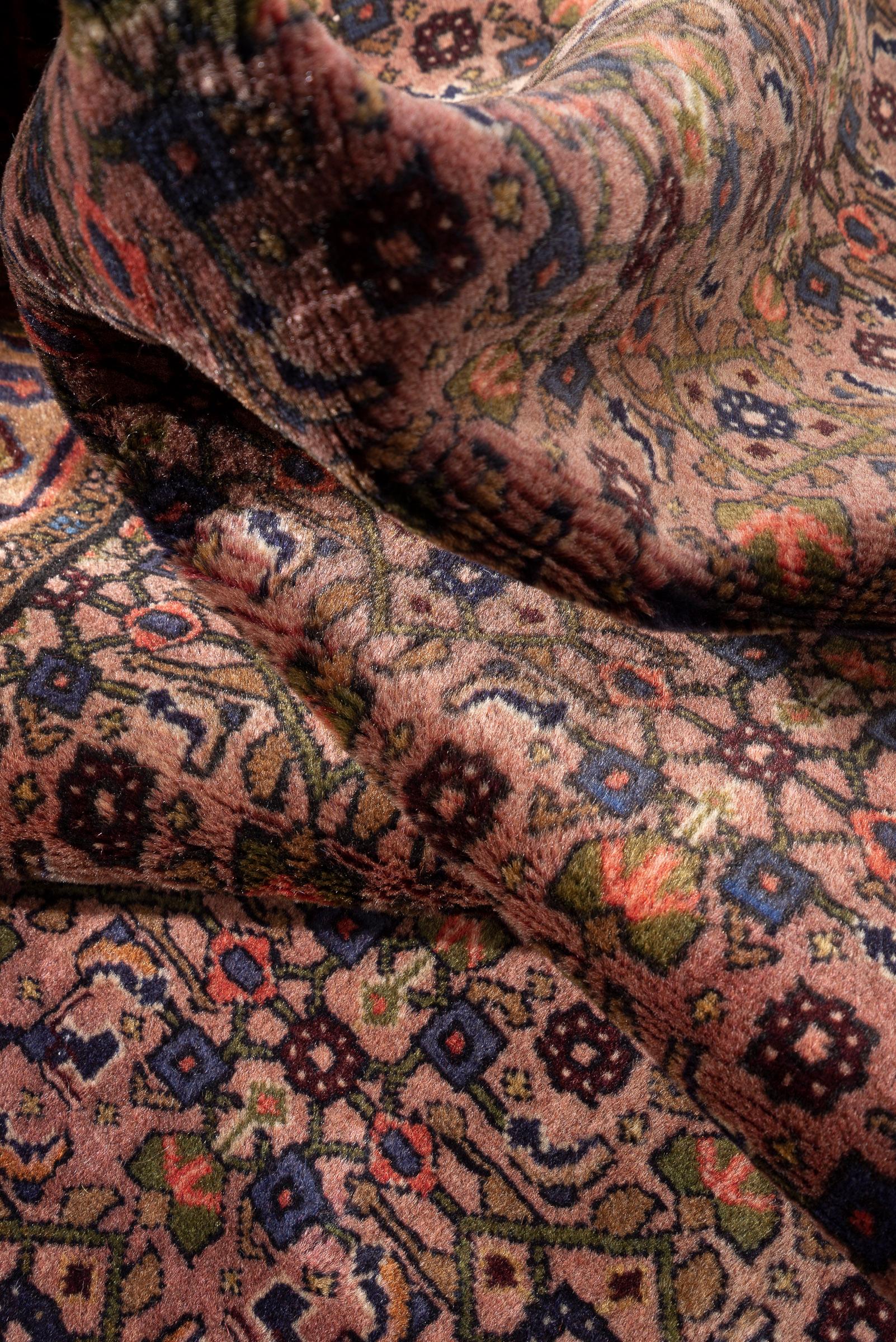 Hossein Abad Mahi Persian Runner Rug, Camel Field, Mid 20th Century