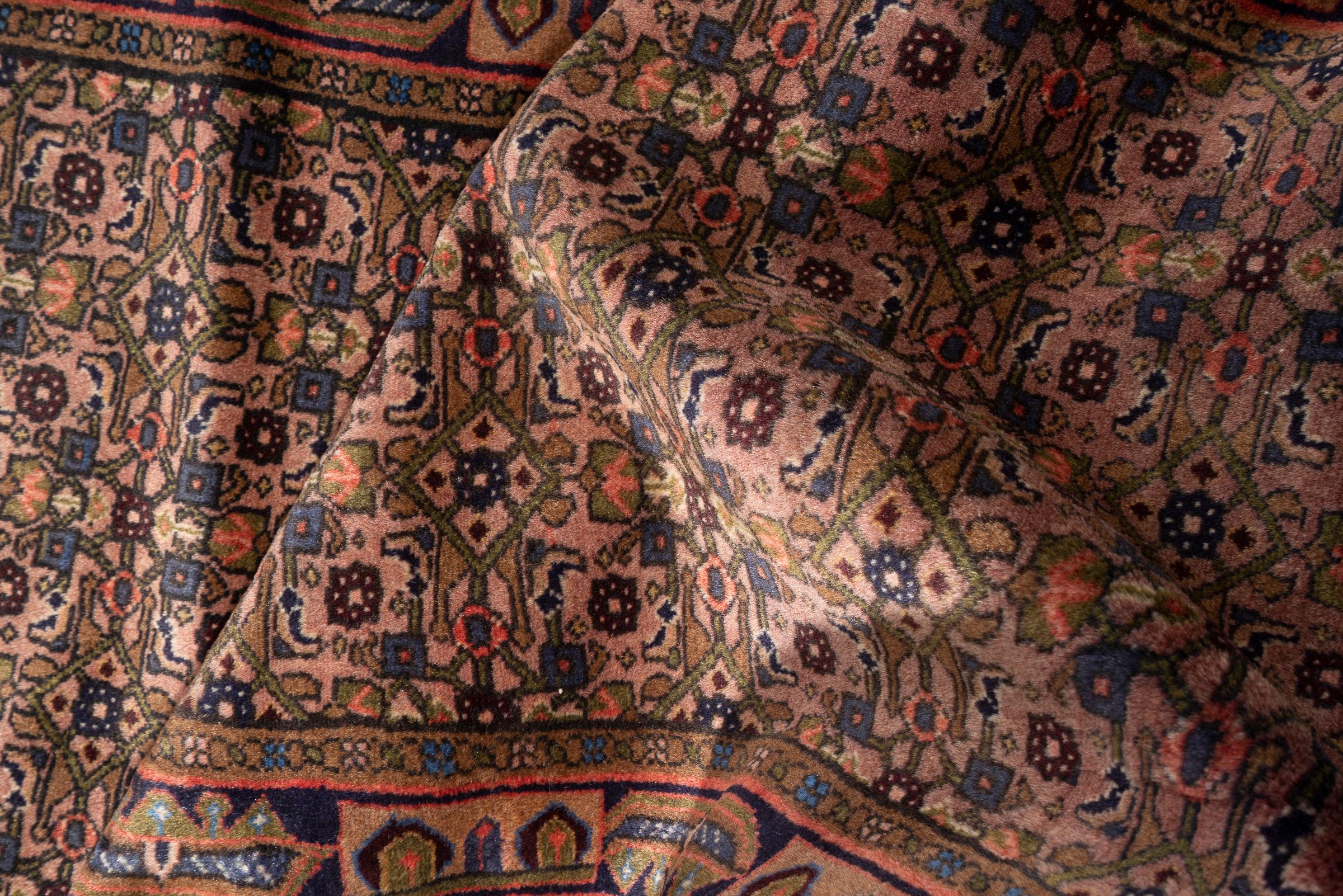 Hossein Abad Mahi Persian Runner Rug, Camel Field, Mid 20th Century