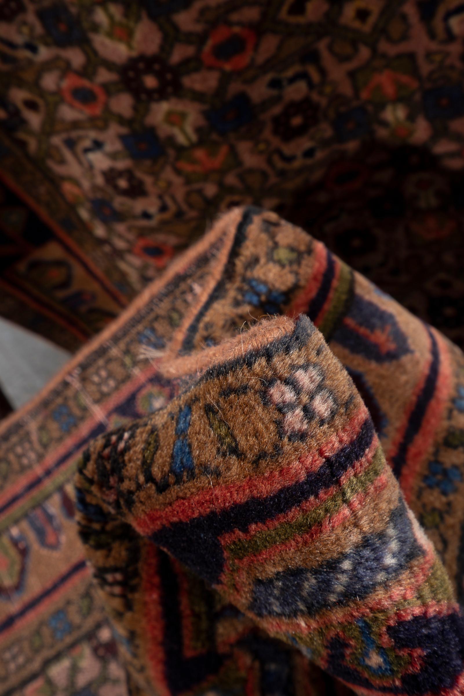 Hossein Abad Mahi Persian Runner Rug, Camel Field, Mid 20th Century