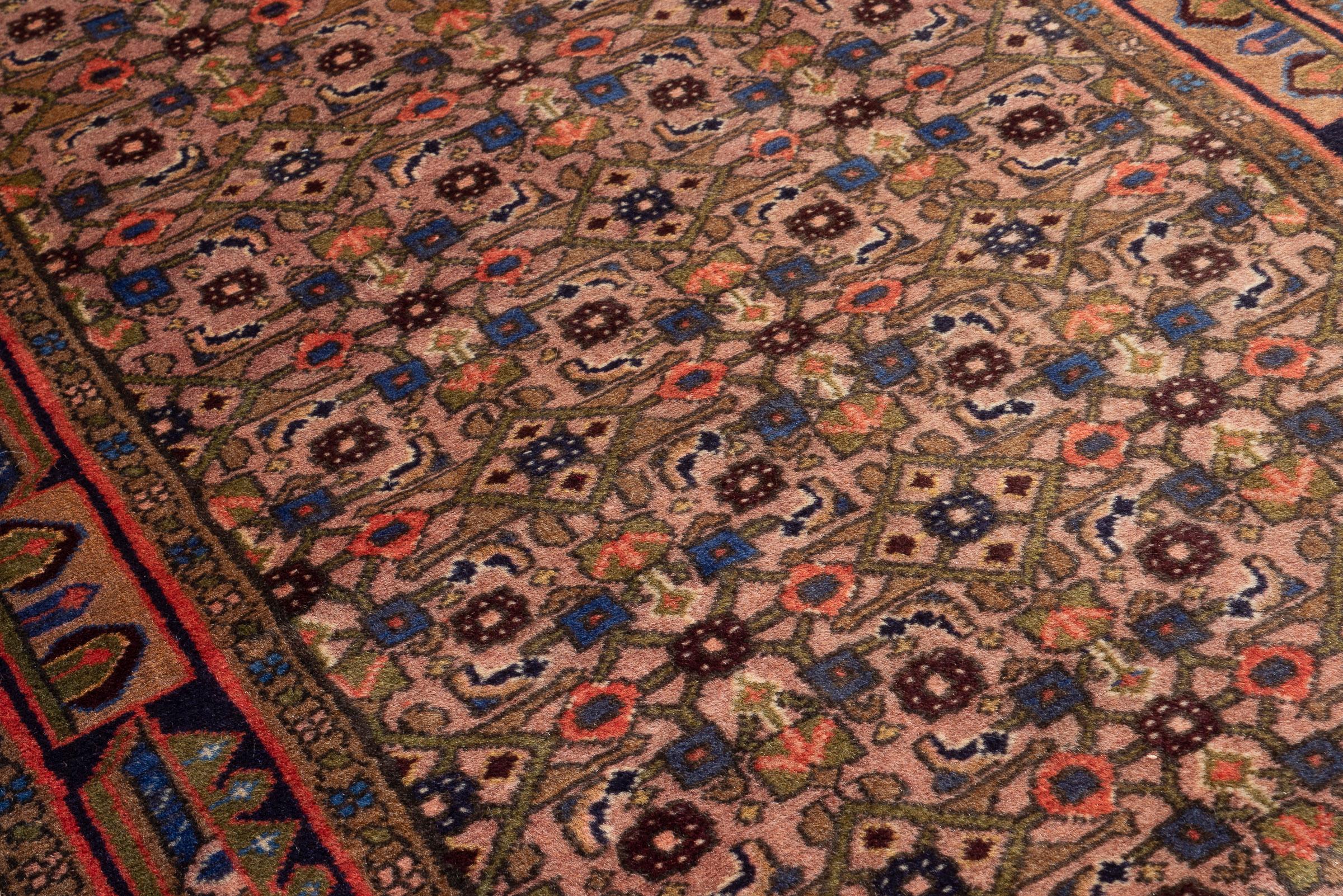 Hossein Abad Mahi Persian Runner Rug, Camel Field, Mid 20th Century