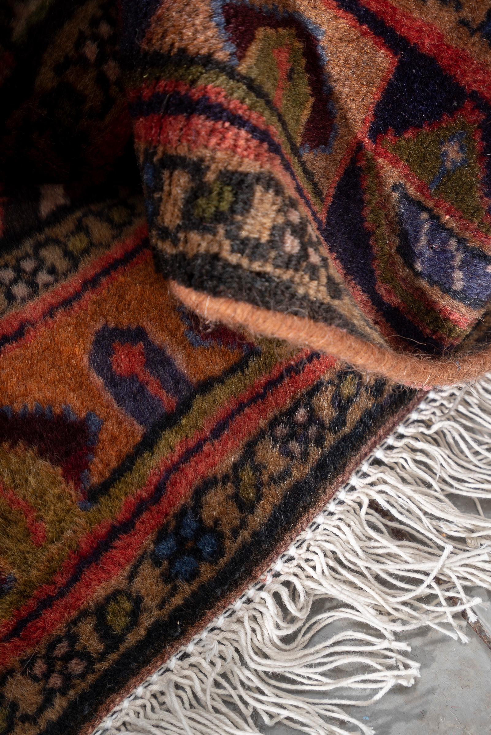 Hossein Abad Mahi Persian Runner Rug, Camel Field, Mid 20th Century
