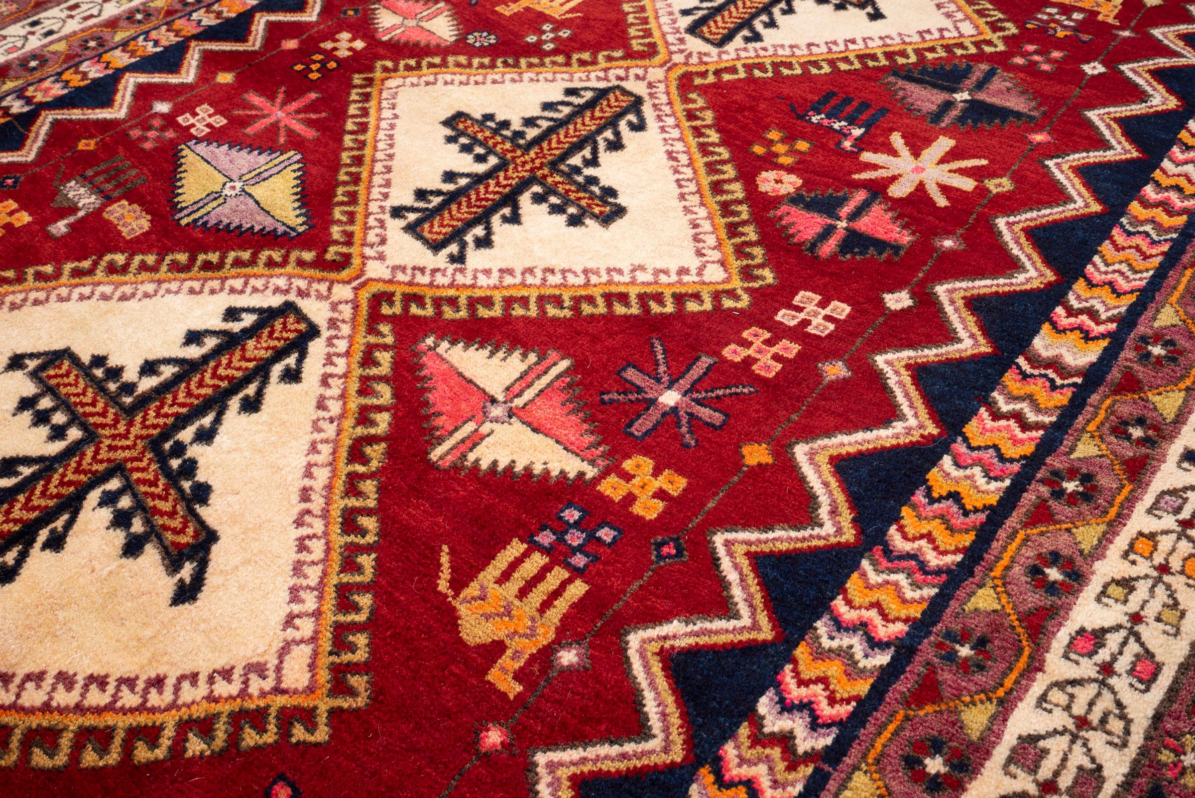 Vintage Sirjan Afshar Triple Toranj Persian Rug