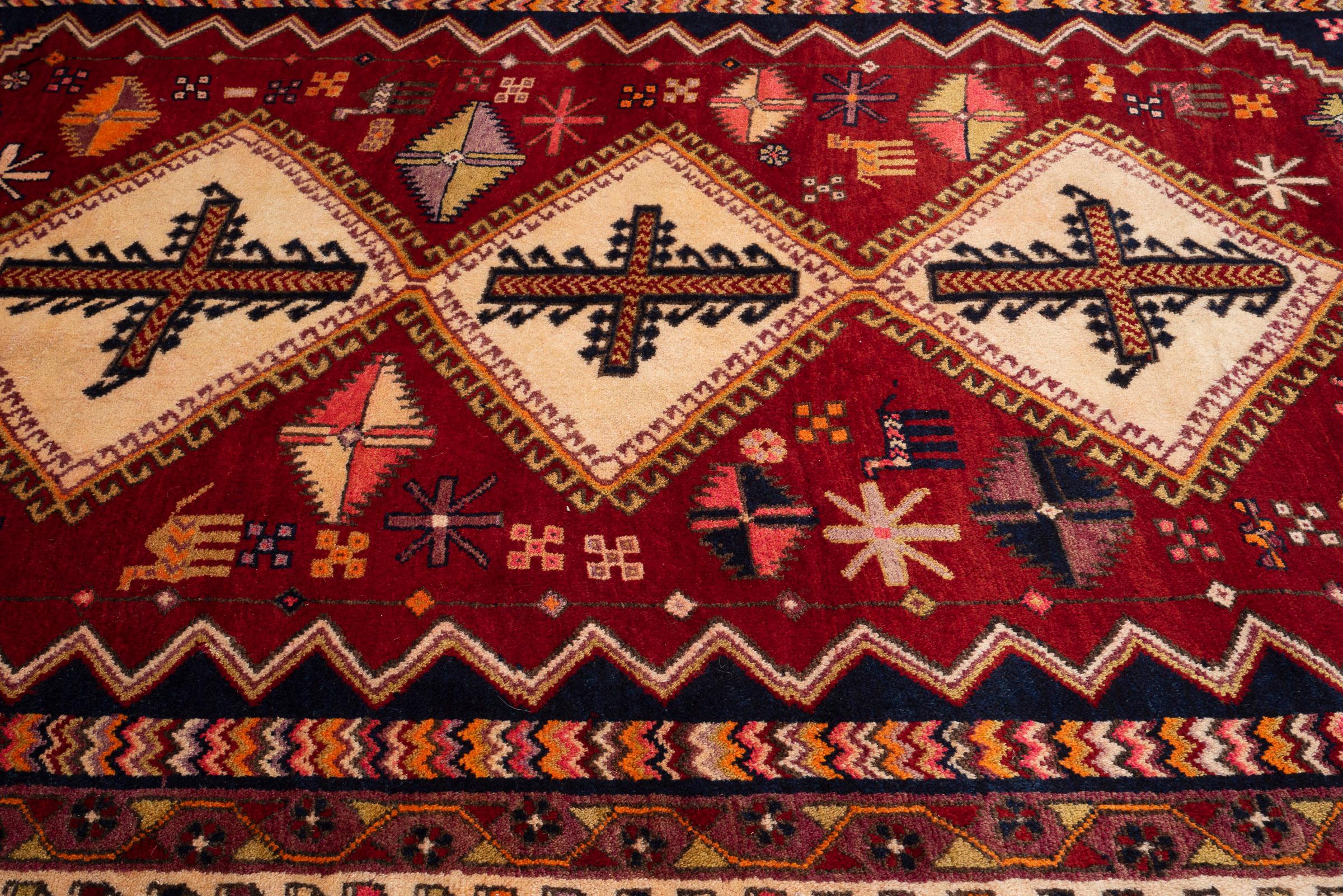 Vintage Sirjan Afshar Triple Toranj Persian Rug