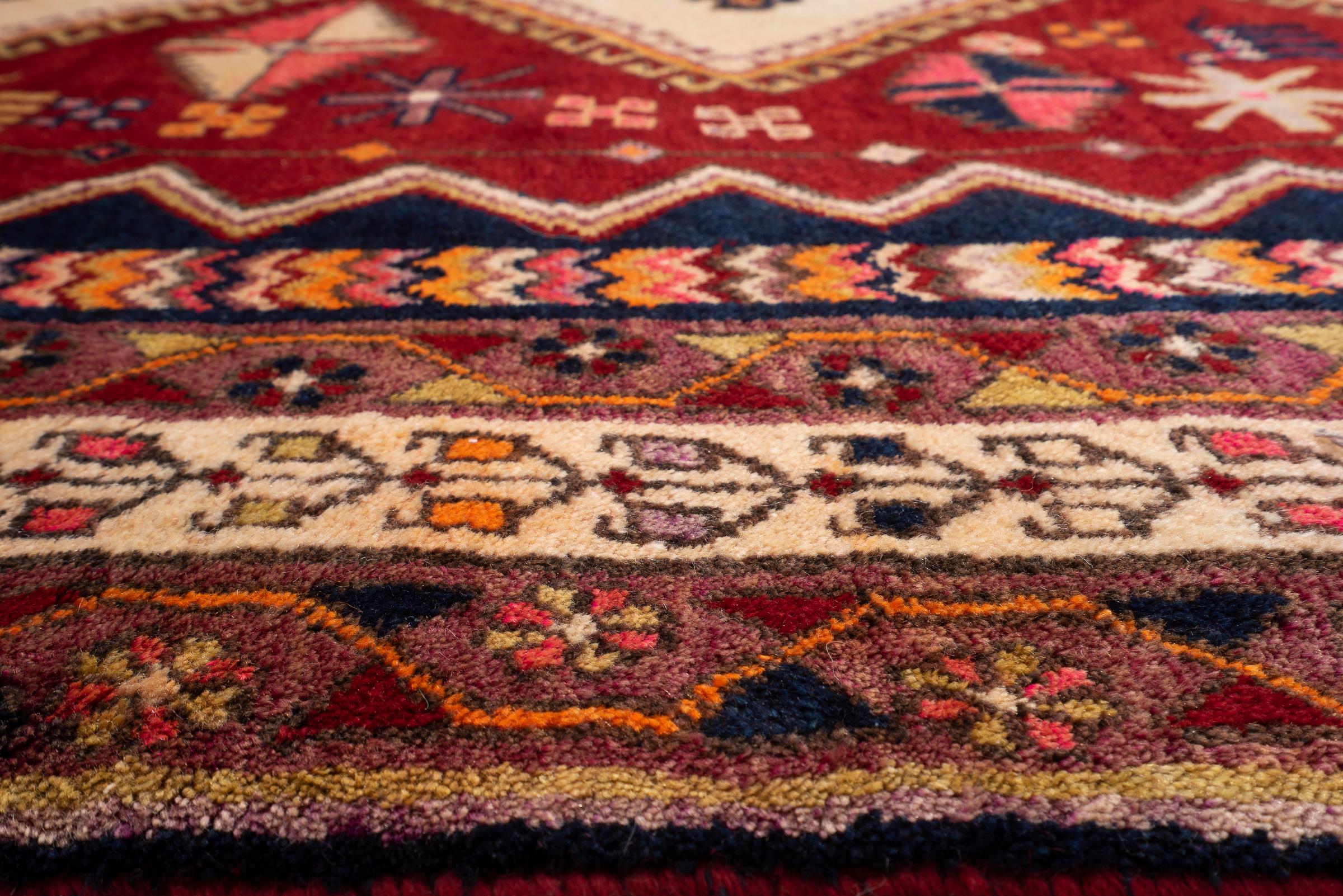 Vintage Sirjan Afshar Triple Toranj Persian Rug