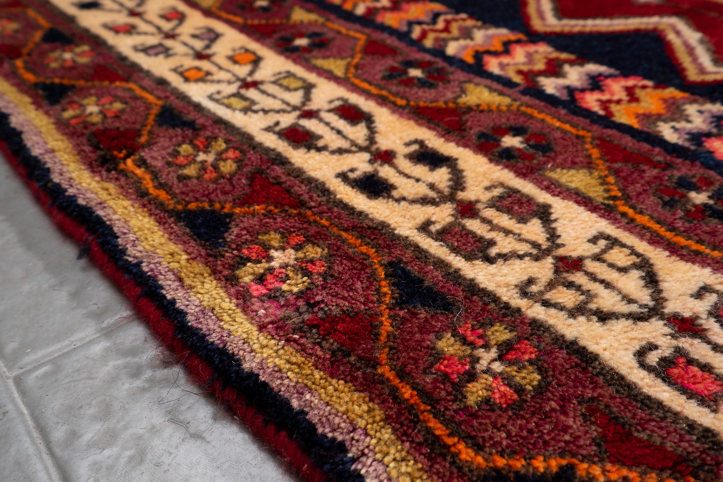 Vintage Sirjan Afshar Triple Toranj Persian Rug