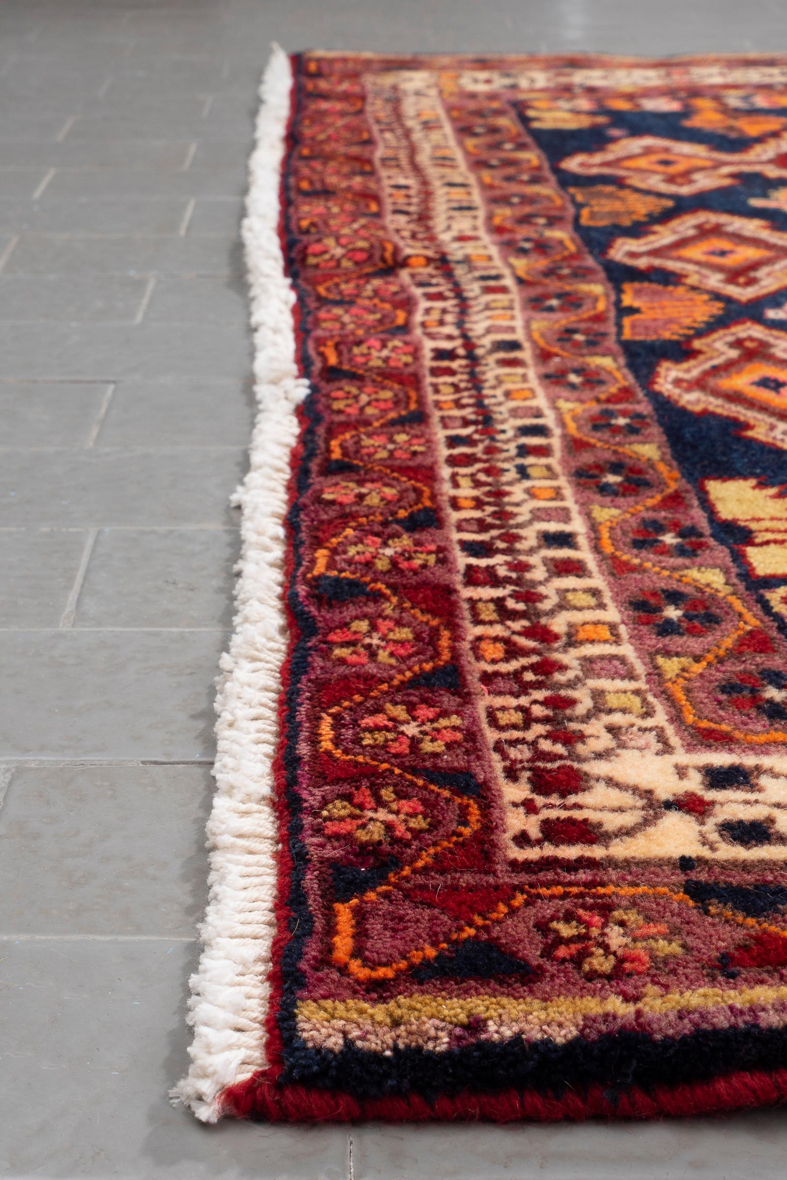 Vintage Sirjan Afshar Triple Toranj Persian Rug