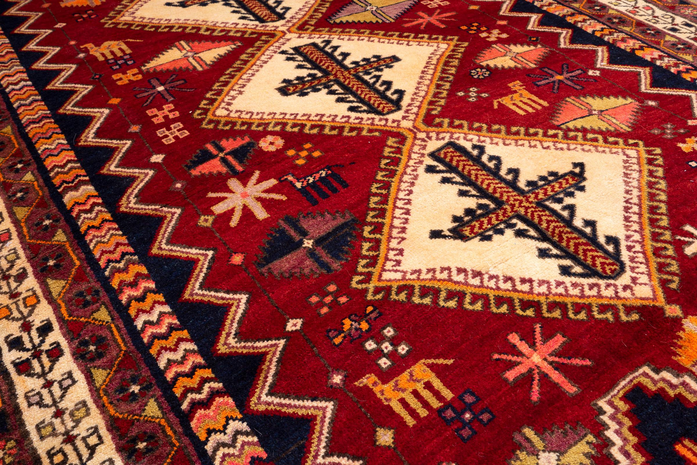 Vintage Sirjan Afshar Triple Toranj Persian Rug