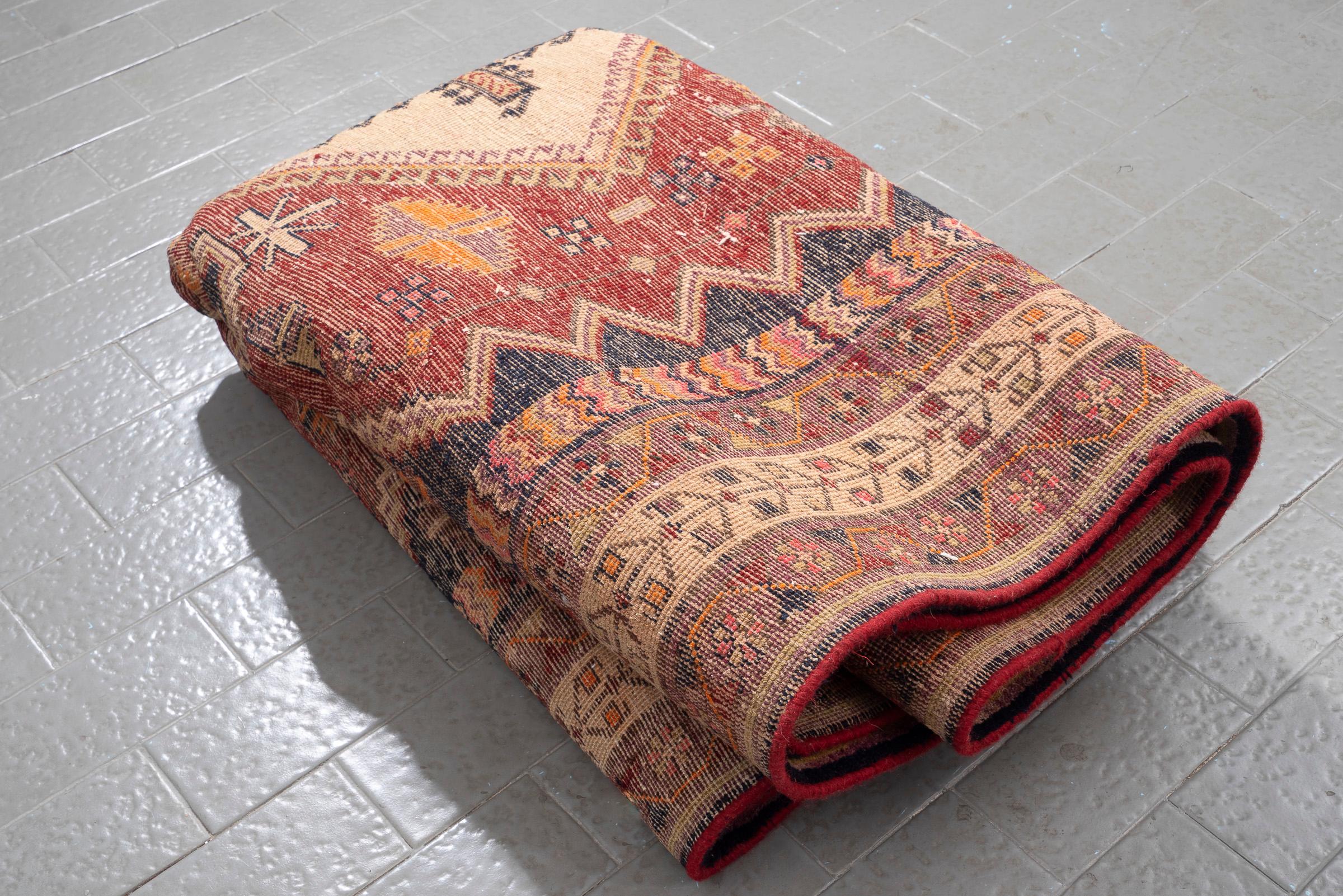 Vintage Sirjan Afshar Triple Toranj Persian Rug
