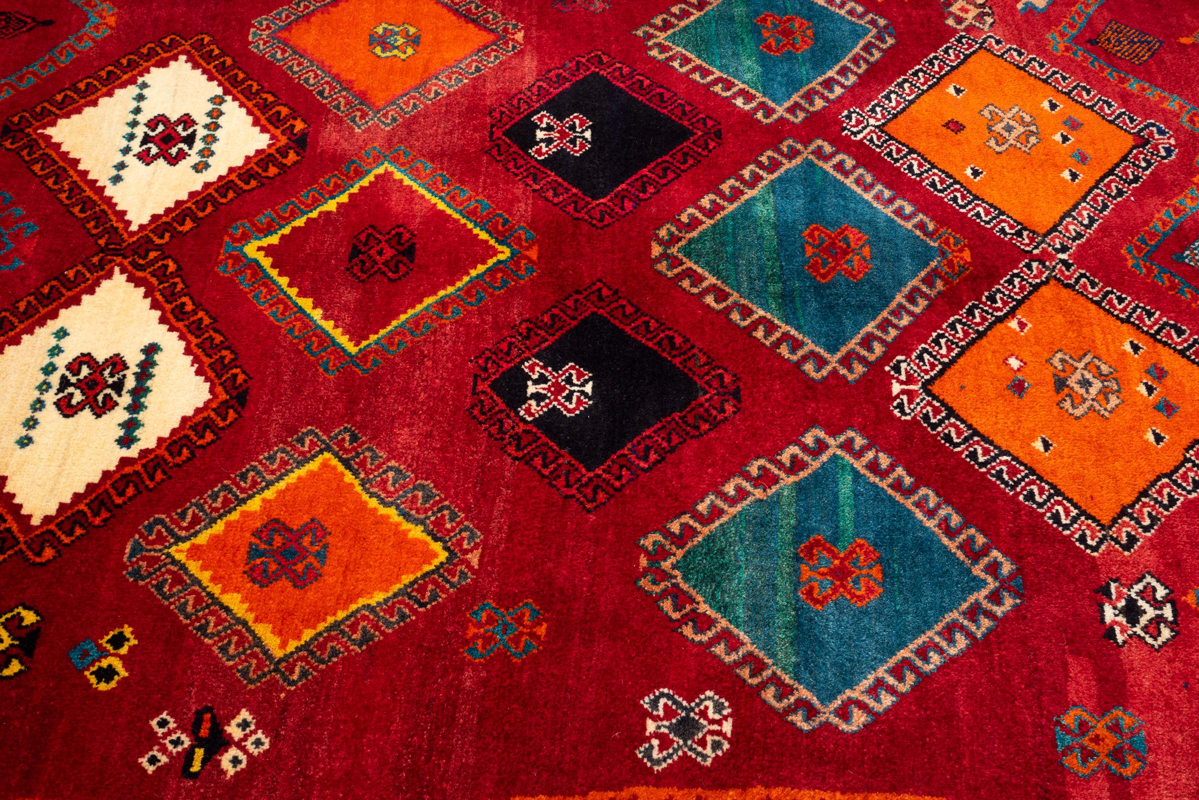 Vintage Fine Qashqai Diamonds Persian Gabbeh Rug