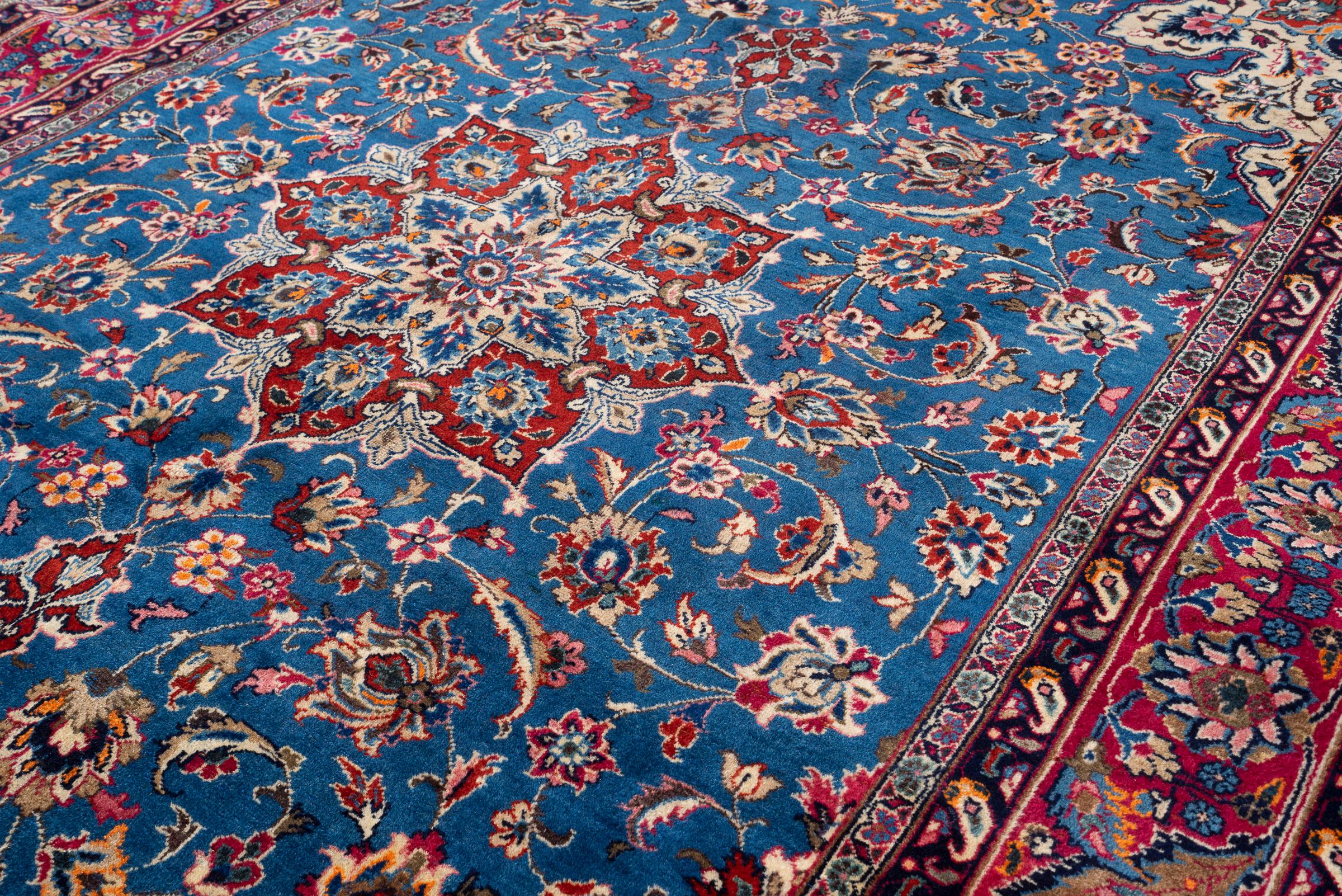 Vintage Kashan Signed Mosavian Fine Teal Lachak Toranj Persian Rug 2