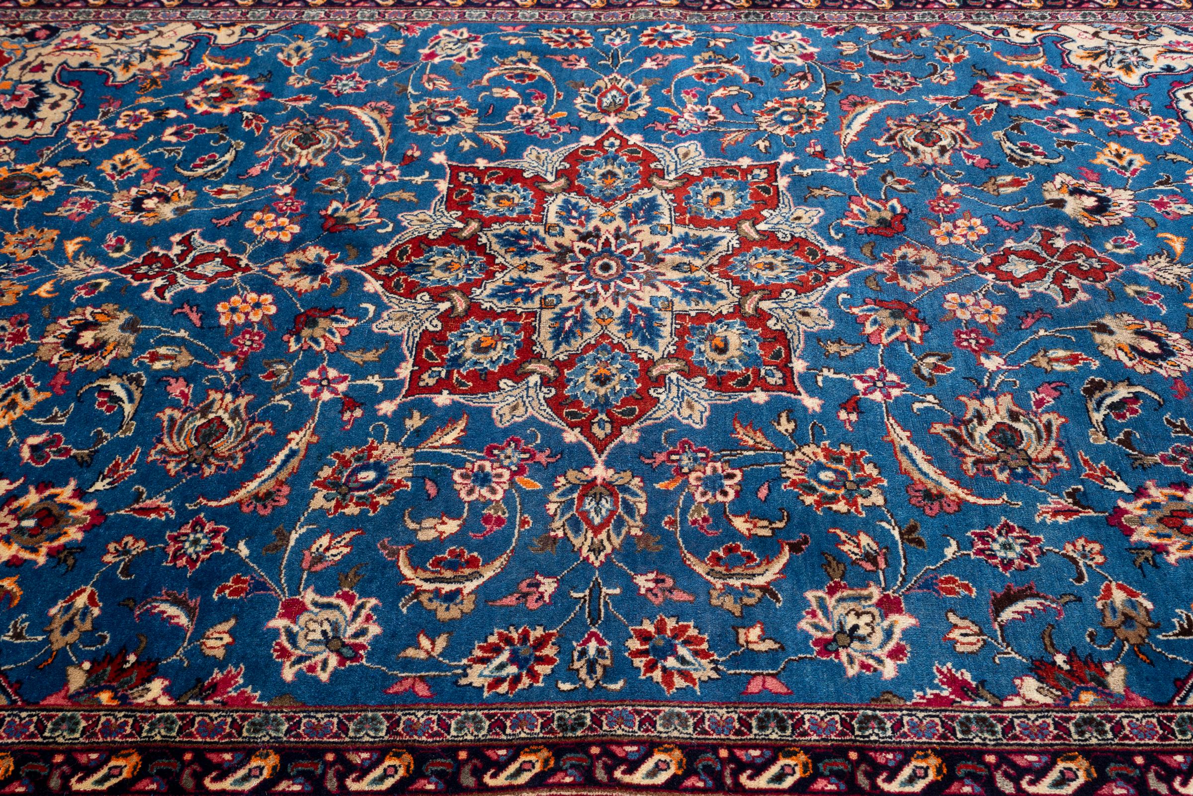 Vintage Kashan Signed Mosavian Fine Teal Lachak Toranj Persian Rug 2