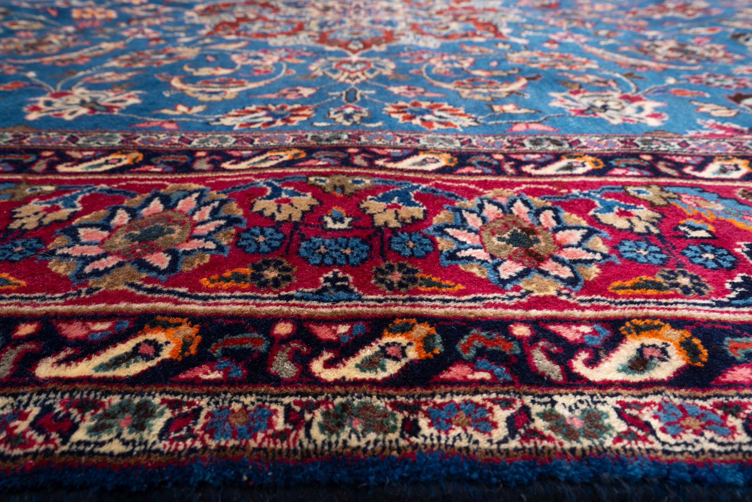 Vintage Kashan Signed Mosavian Fine Teal Lachak Toranj Persian Rug 2
