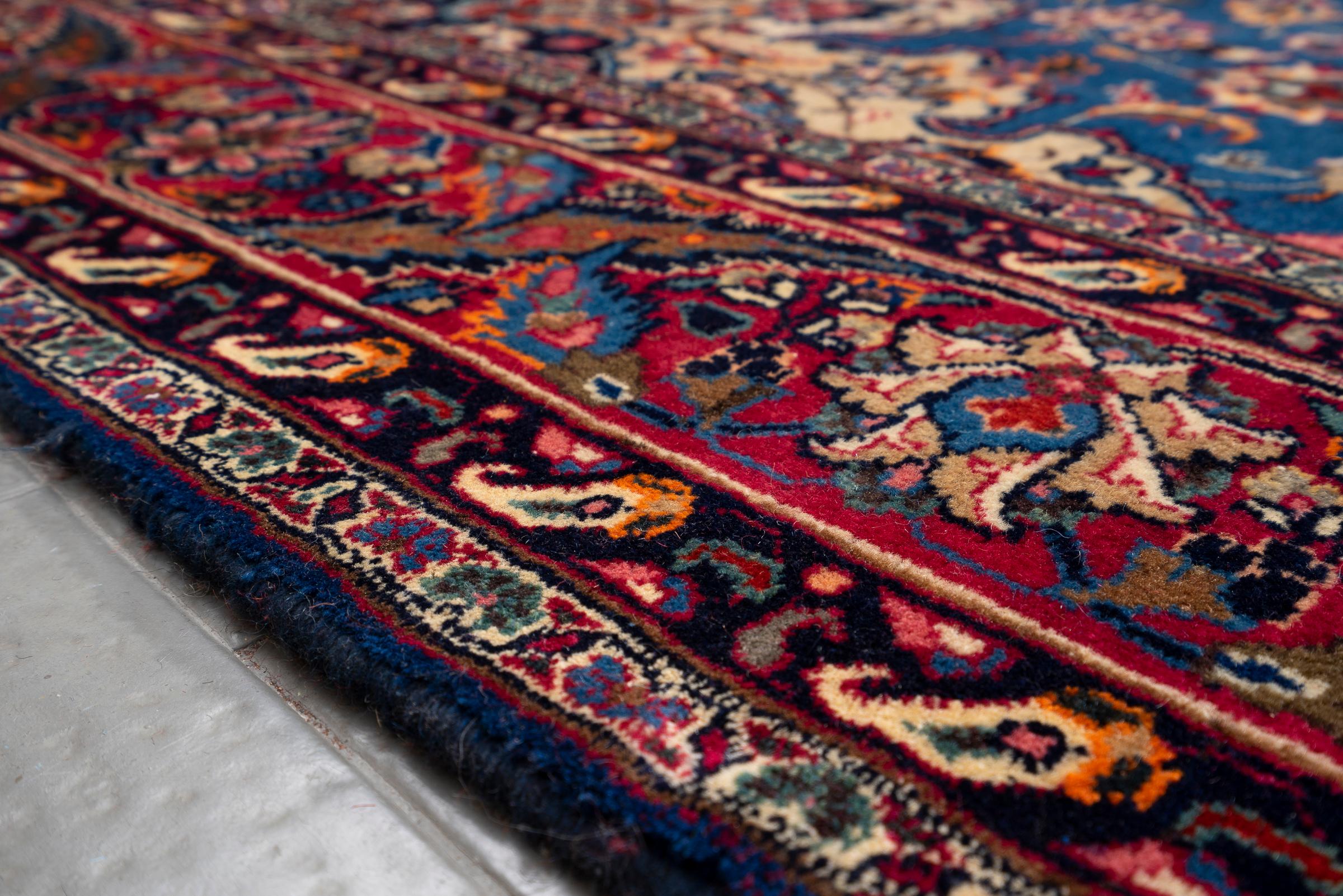 Vintage Kashan Signed Mosavian Fine Teal Lachak Toranj Persian Rug 2